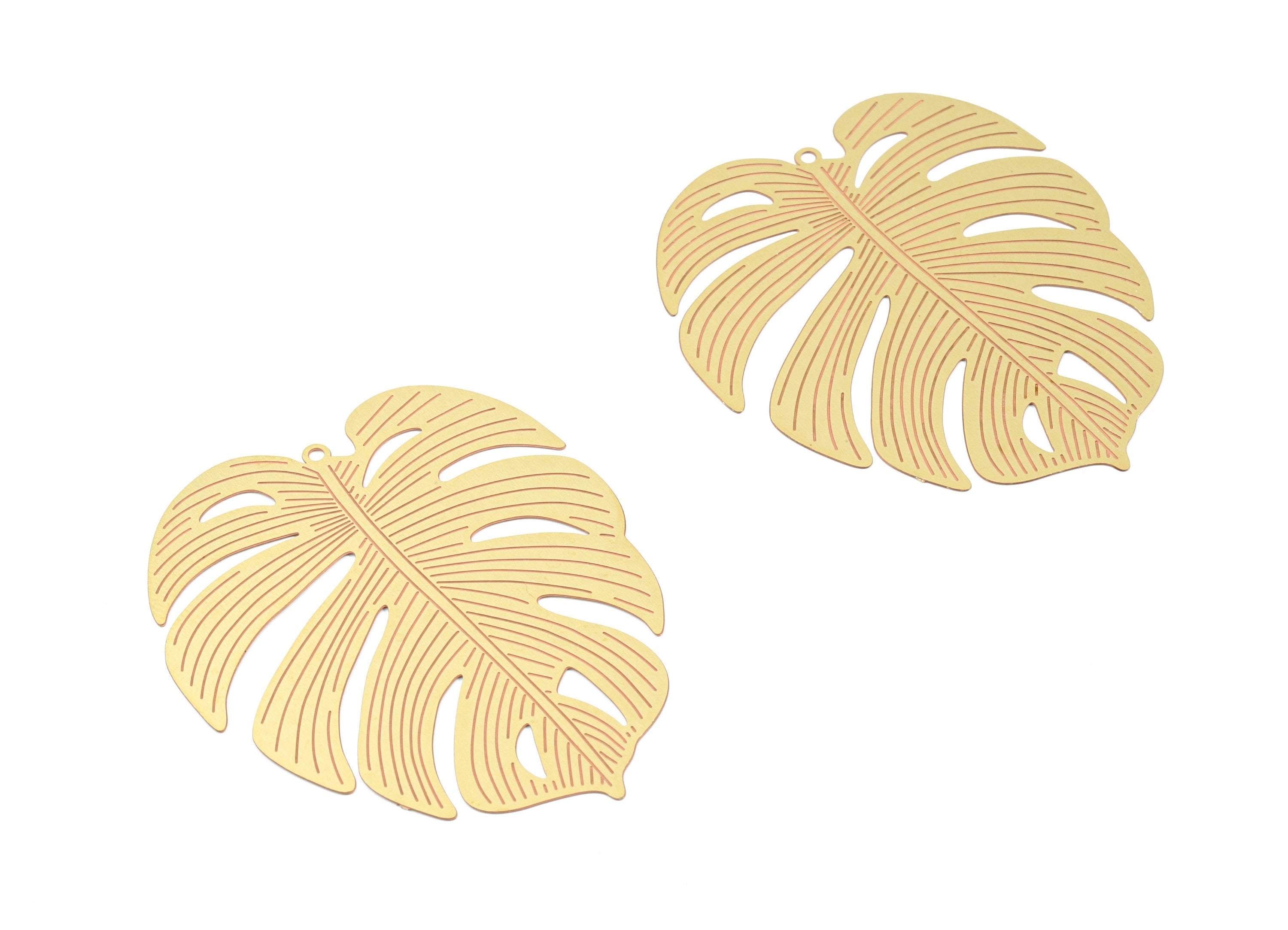 Brass Monstera Earring Charms - Raw Brass Monstera Pendant - Earring Findings - Jewelry Supplies - 49x41.64x0.3mm - JJB4561 - DOMEDBAZAAR