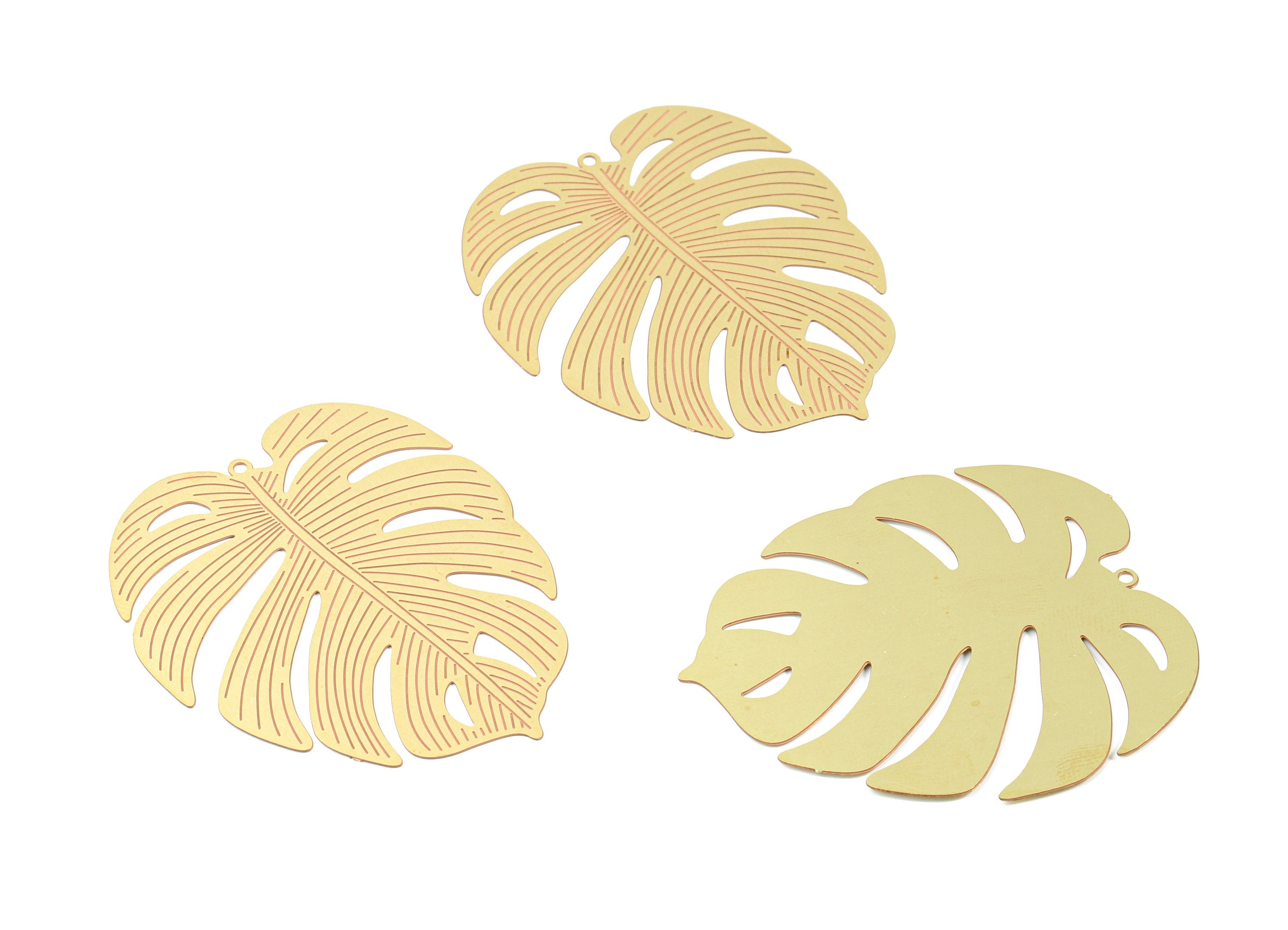 Brass Monstera Earring Charms - Raw Brass Monstera Pendant - Earring Findings - Jewelry Supplies - 49x41.64x0.3mm - JJB4561 - DOMEDBAZAAR