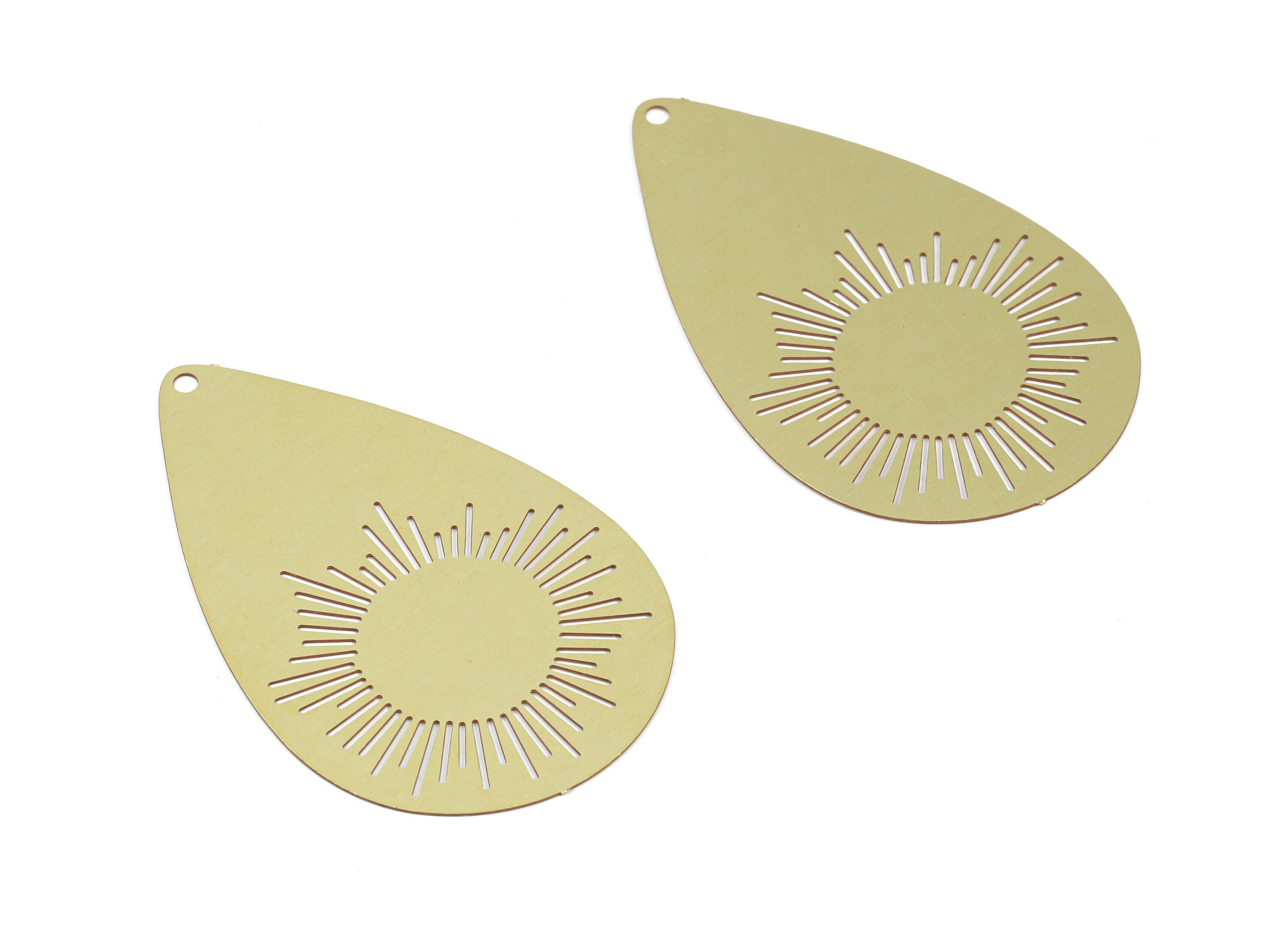 Brass Sun Drop Earring Charms - Raw Brass Drop Pendant - Earring Findings - Jewelry Supplies - 43.12x27.12x0.3mm - JJB5869 - DOMEDBAZAAR