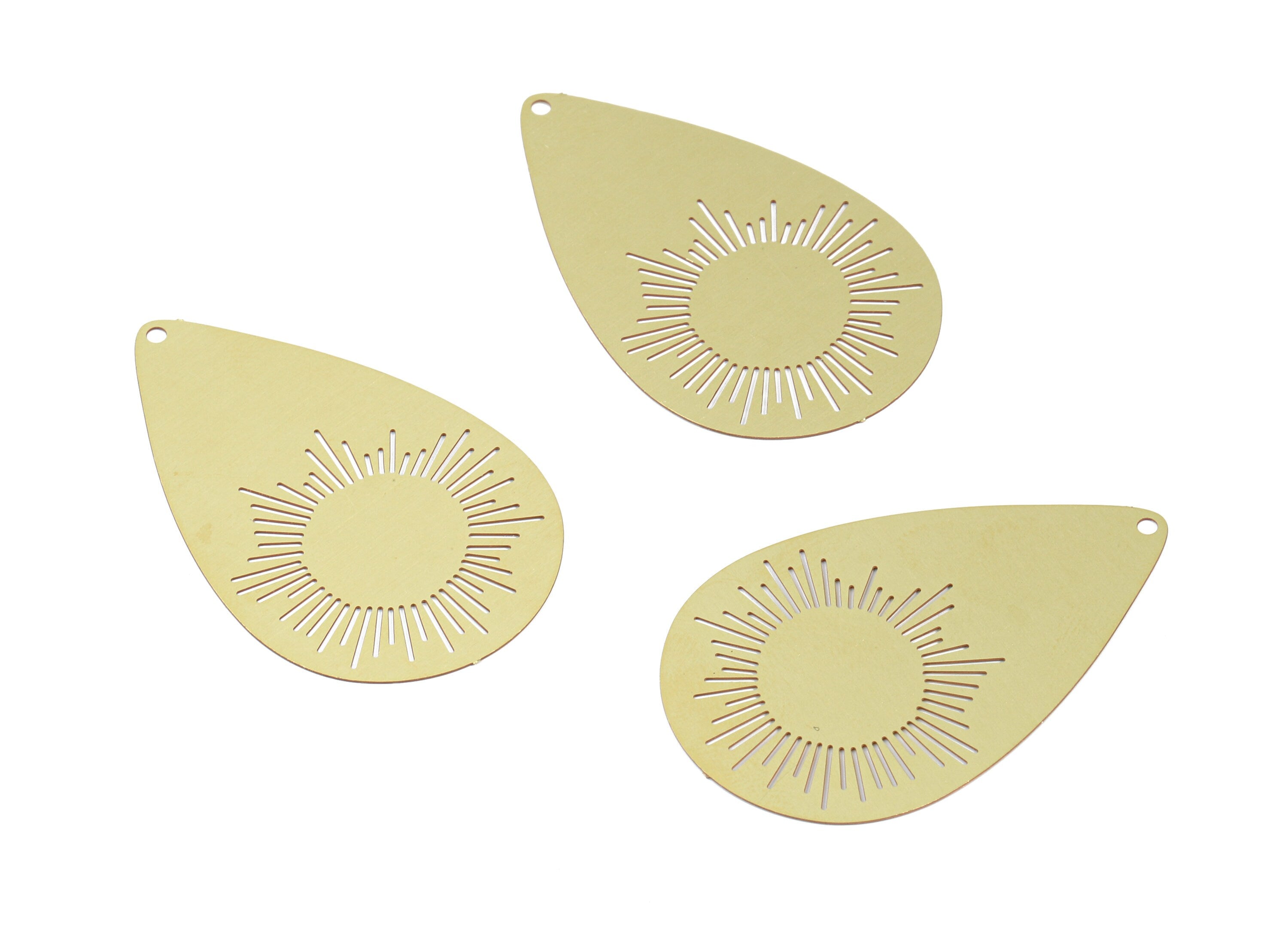 Brass Sun Drop Earring Charms - Raw Brass Drop Pendant - Earring Findings - Jewelry Supplies - 43.12x27.12x0.3mm - JJB5869 - DOMEDBAZAAR
