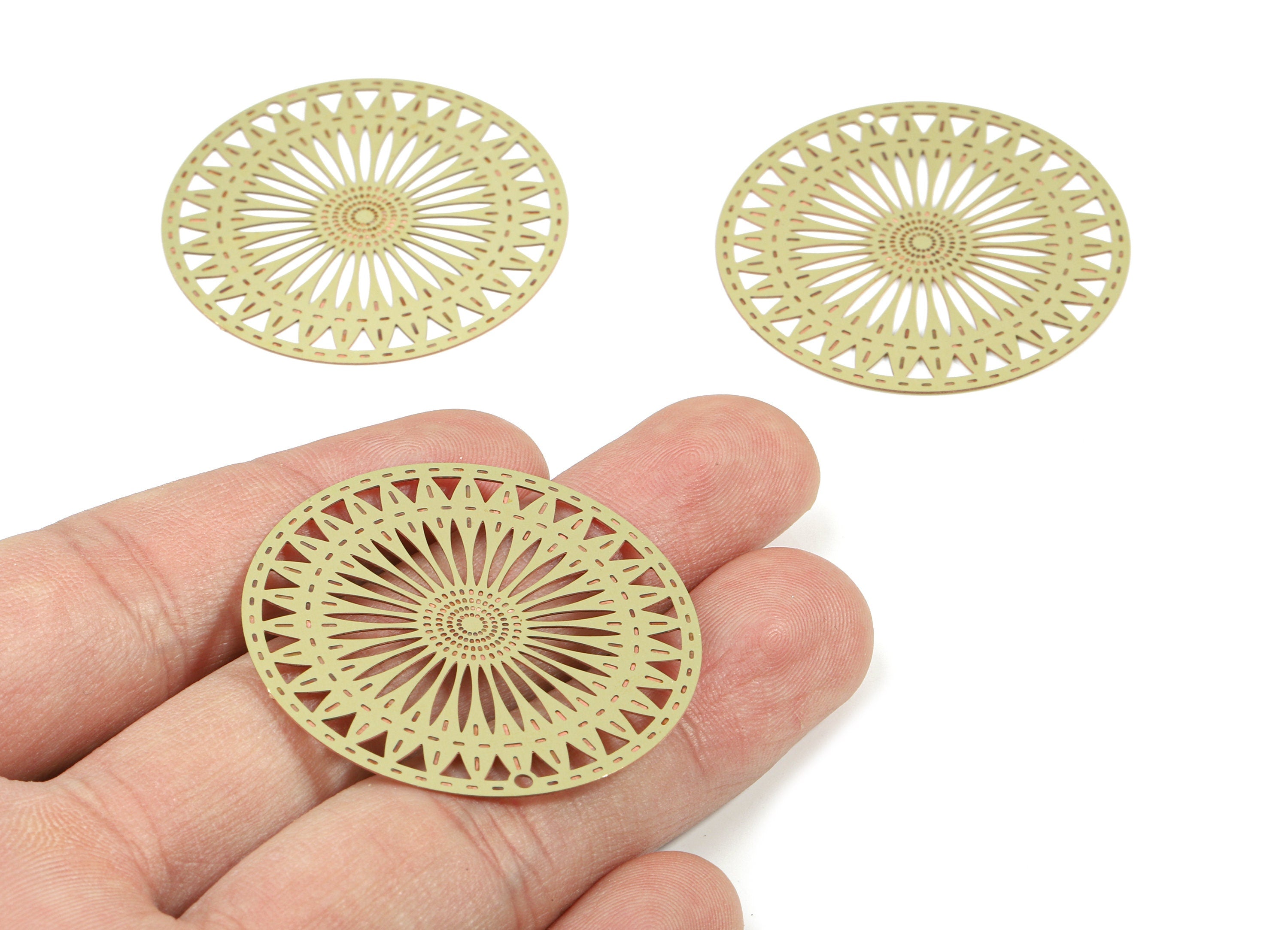 Brass Round Flower Earring Charms - Raw Brass Flower Pendant - Earring Findings - Jewelry Supplies - 39.93x39.93x0.3mm - JJB5505 - DOMEDBAZAAR