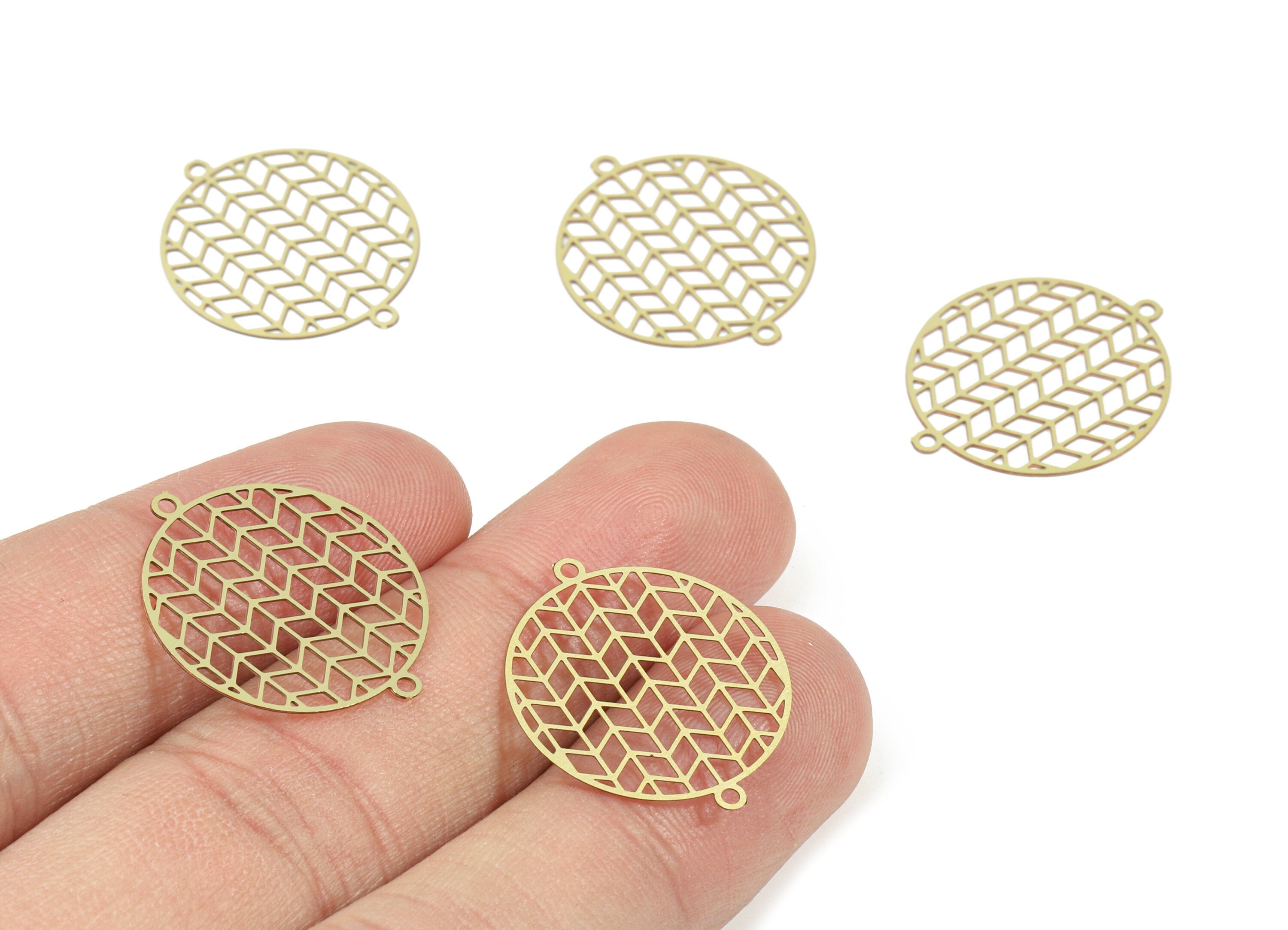 Brass Round Connector - Raw Brass Chevron Round Connectors For Bracelet Earring Necklace - Jewelry Supplies - 23.5x19.9x0.3mm - JJC10767 - DOMEDBAZAAR