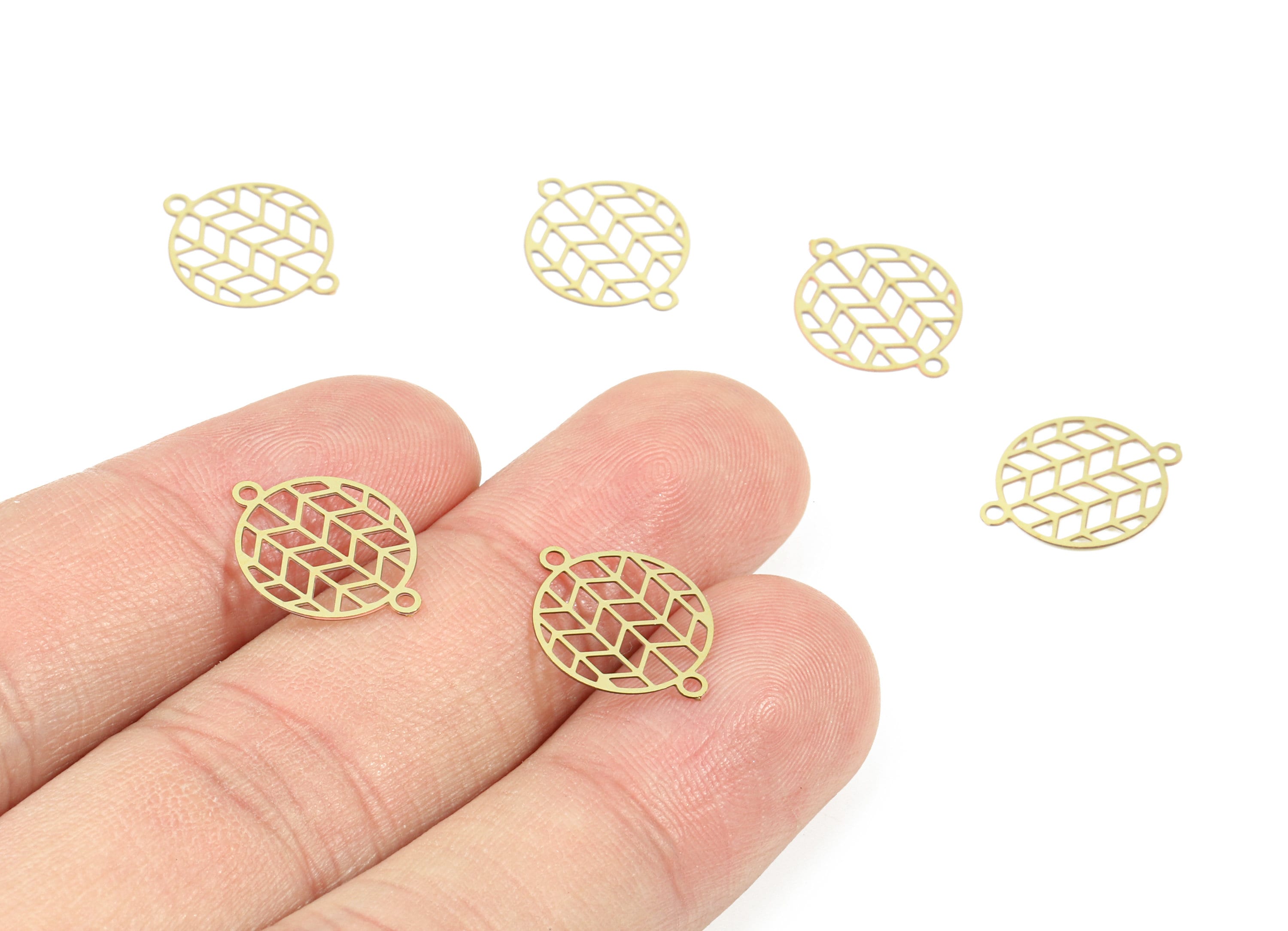 Brass Round Connector - Raw Brass Chevron Round Connectors For Bracelet Earring Necklace - Jewelry Supplies - 15.65x12.1x0.3mm - JJC10768 - DOMEDBAZAAR