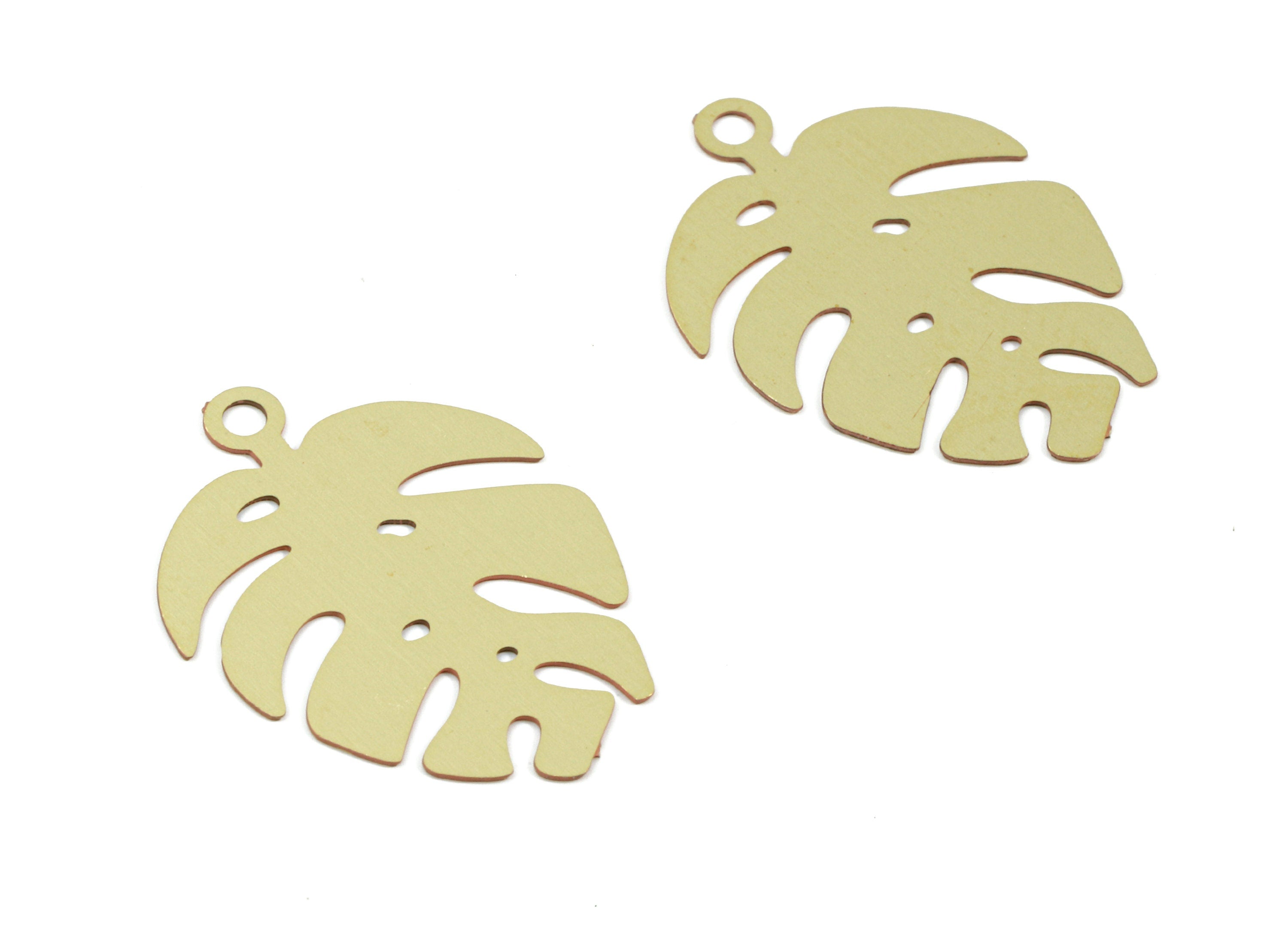 Brass Monstera Earring Charms - Raw Brass Monstera Pendant - Earring Findings - Jewelry Supplies - 19.77x14.13x0.3mm - JJC10715 - DOMEDBAZAAR