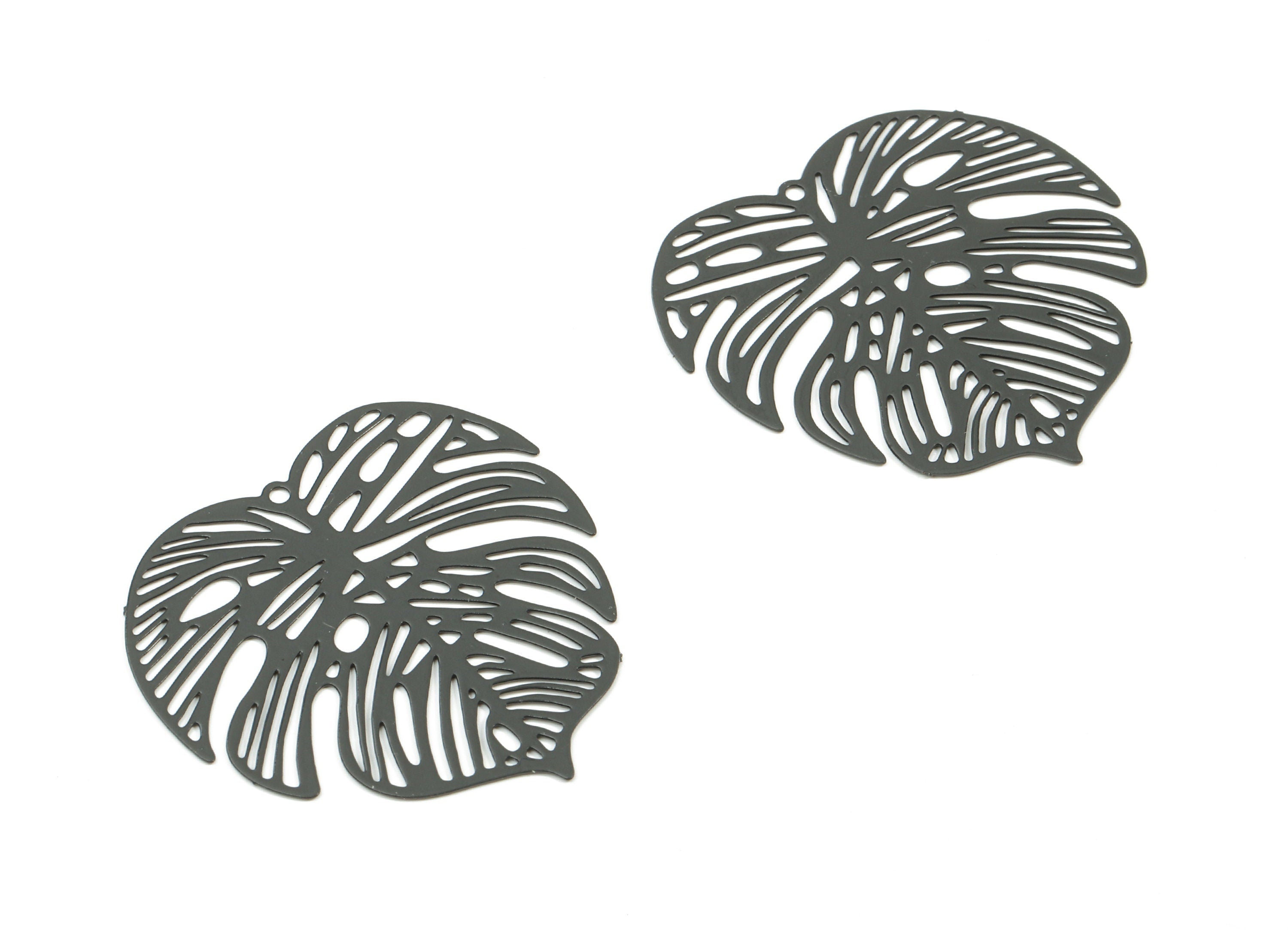 Black Monstera Pendant - Brass Monstera Charm For Necklace - Earring Supplies - Color Code: J23 - 37x36.43x5.47mm - JJB5106-J23 - DOMEDBAZAAR