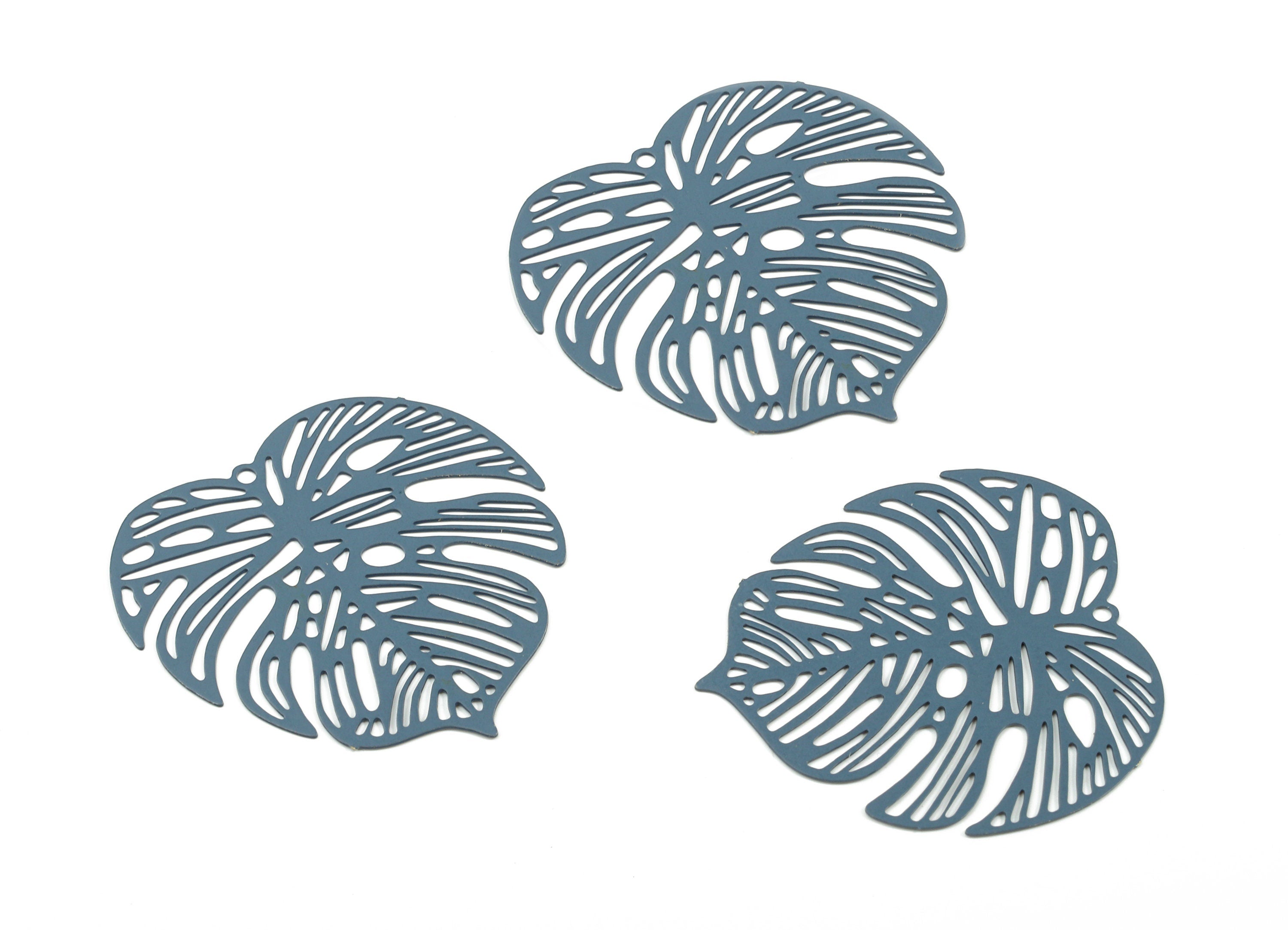 Navy Monstera Pendant - Brass Monstera Charm For Necklace - Earring Supplies - Color Code: J04 - 37x36.43x5.47mm - JJB5106-J04 - DOMEDBAZAAR