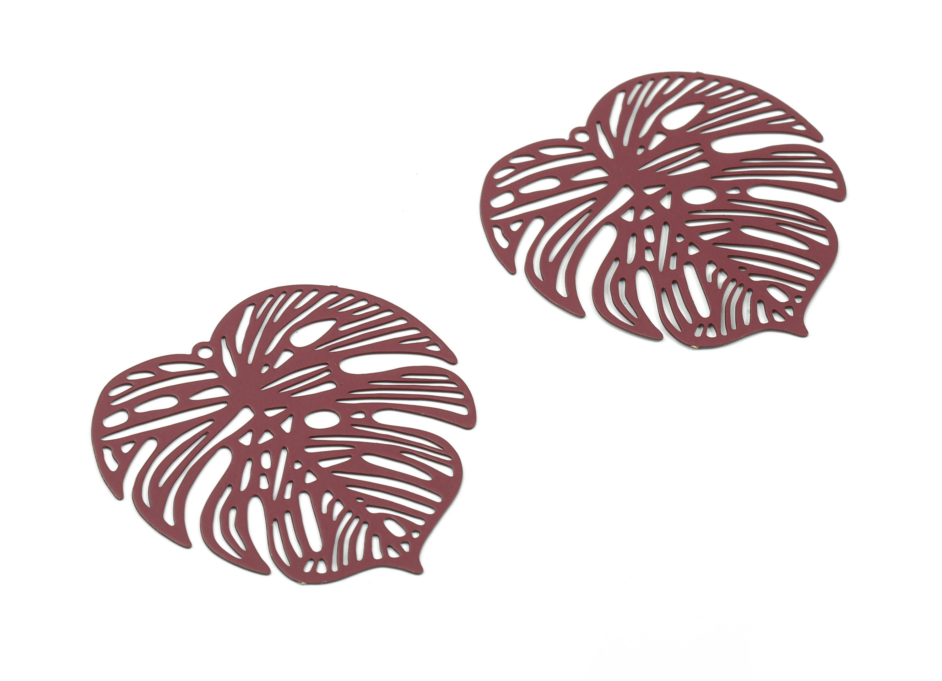 Purple Monstera Pendant - Brass Monstera Charm For Necklace - Earring Supplies - Color Code: J22 - 37x36.43x5.47mm - JJB5106-J22 - DOMEDBAZAAR