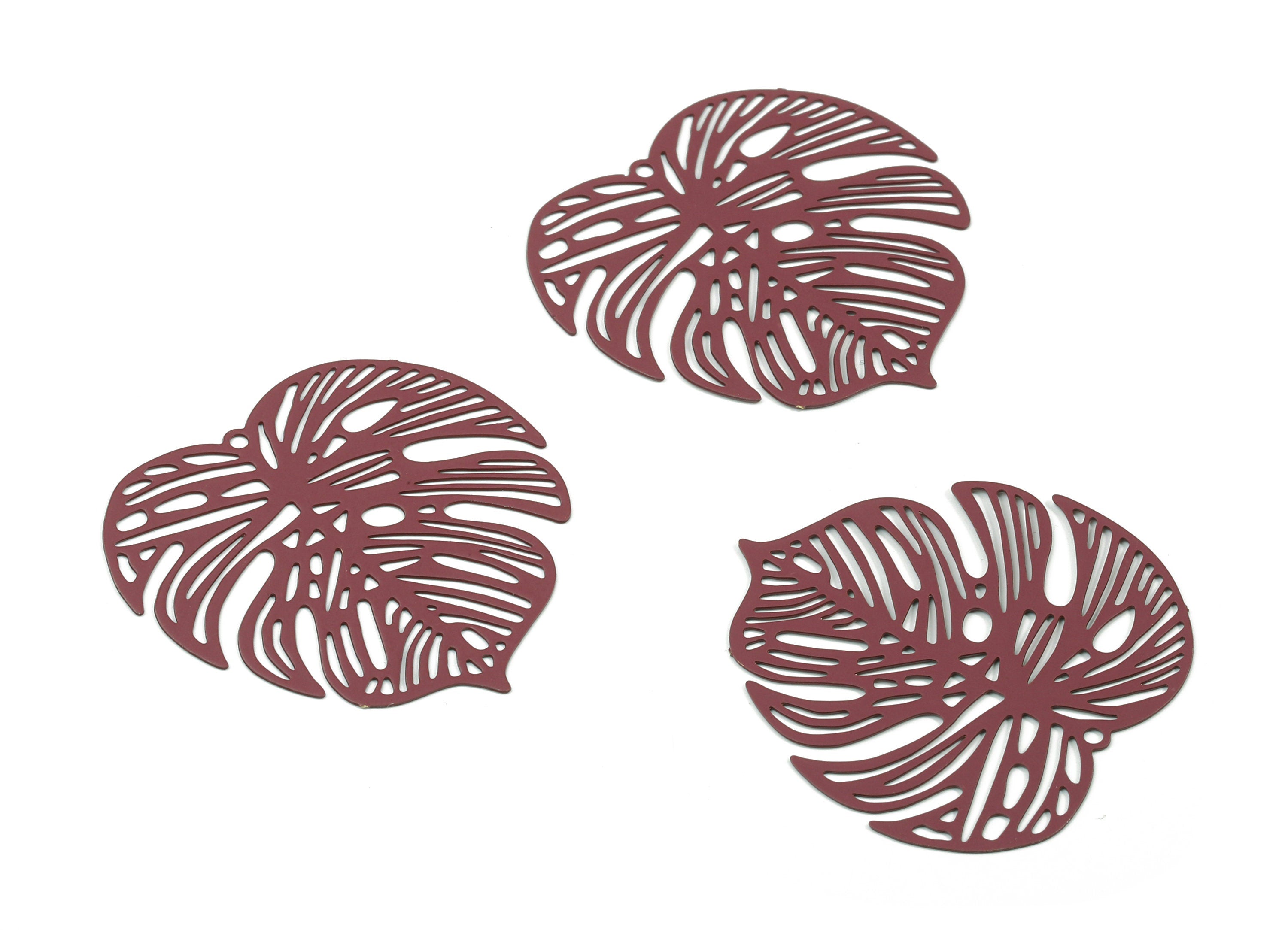 Purple Monstera Pendant - Brass Monstera Charm For Necklace - Earring Supplies - Color Code: J22 - 37x36.43x5.47mm - JJB5106-J22 - DOMEDBAZAAR