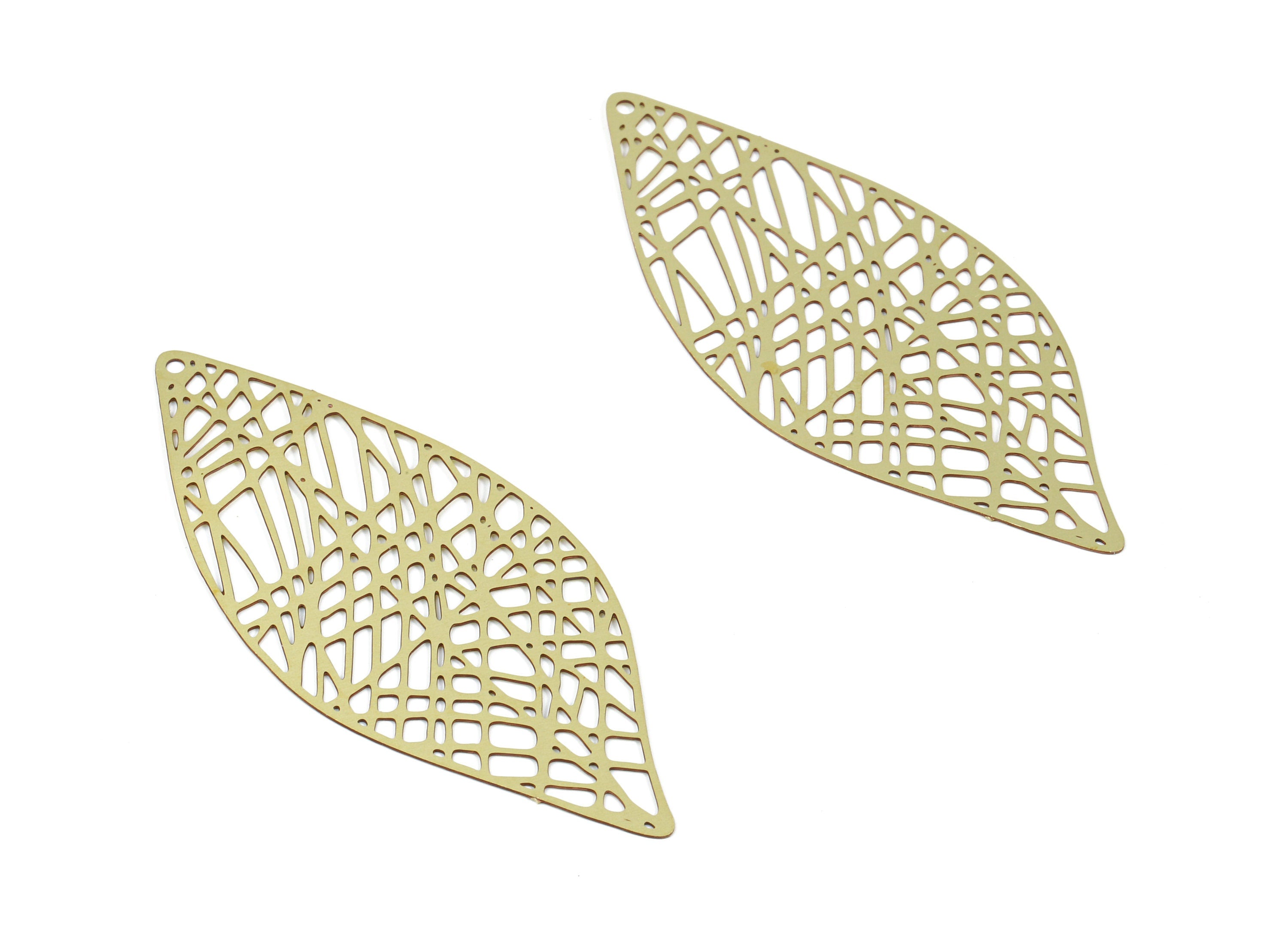 Raw Brass Leaf Shaped Earring and Necklace Charms -Hallow Out Necklace and Earring Findings - Jewelry Supplies - 55.2x23.4x0.3mm - JJB4215 - DOMEDBAZAAR