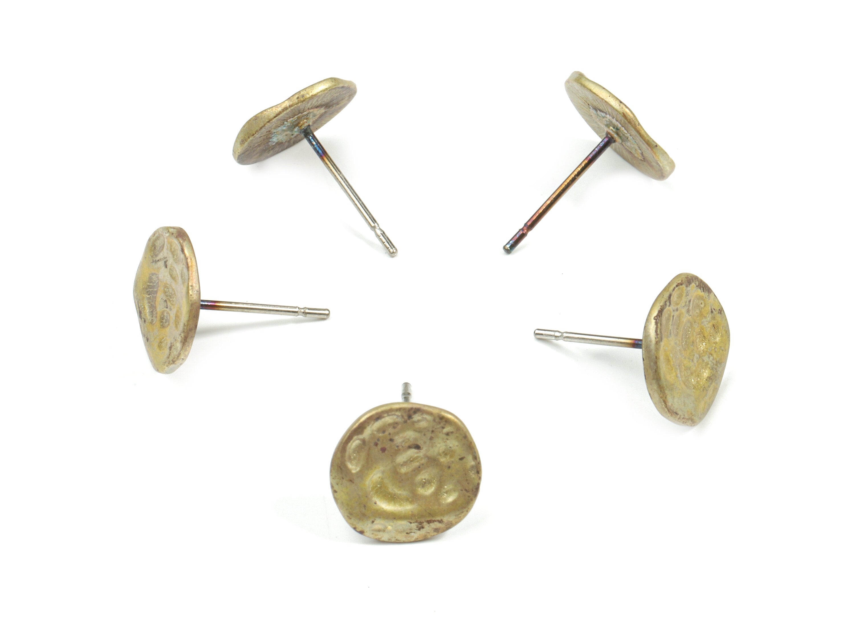 Brass Round Earring Stud With Loop - Raw Brass Round Earring Post - Steel Stud - Earring Post - Jewelry Supplies - 10.2x10.5x0.91mm - PP3255 - DOMEDBAZAAR