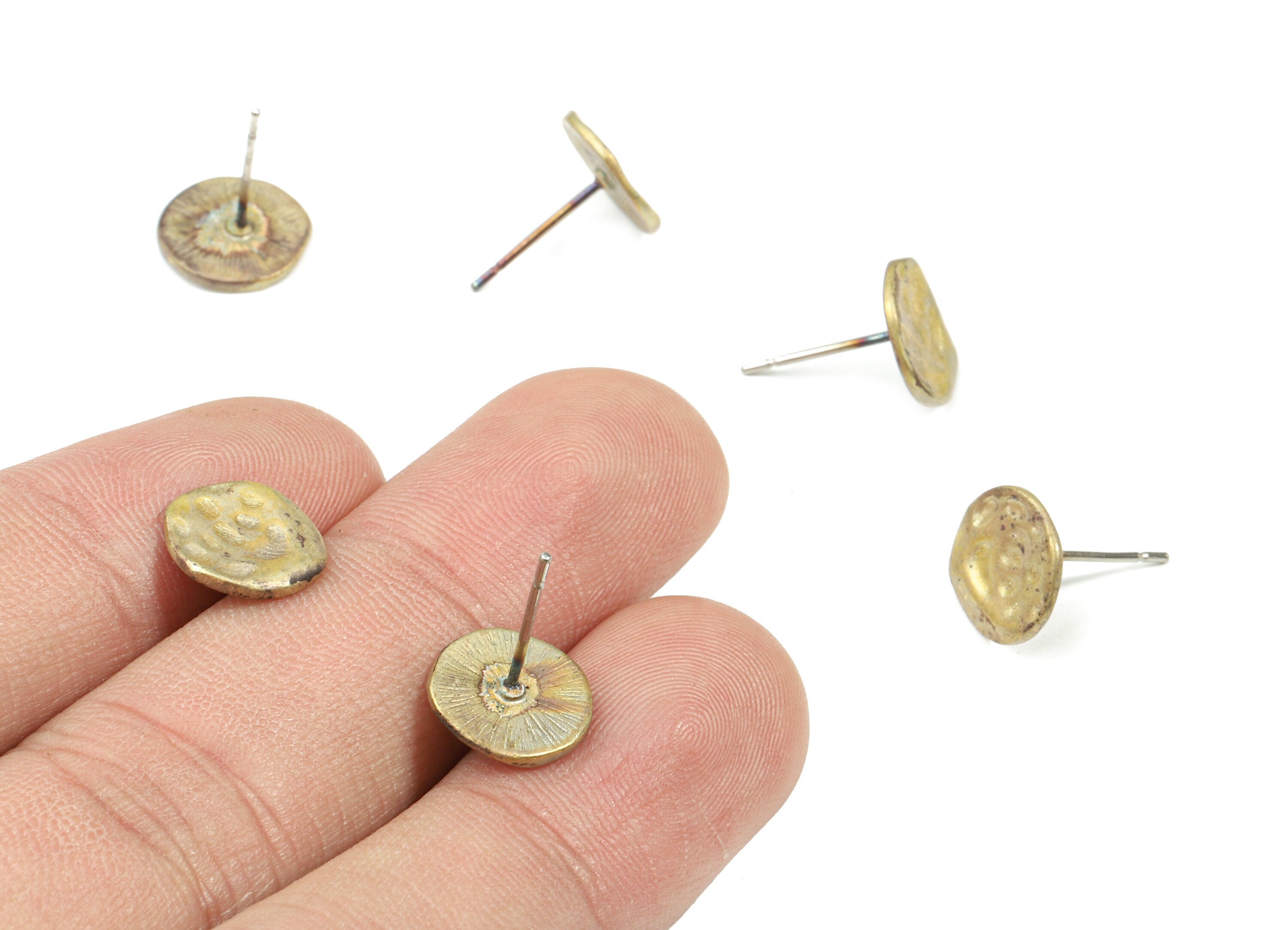 Brass Round Earring Stud With Loop - Raw Brass Round Earring Post - Steel Stud - Earring Post - Jewelry Supplies - 10.2x10.5x0.91mm - PP3255 - DOMEDBAZAAR