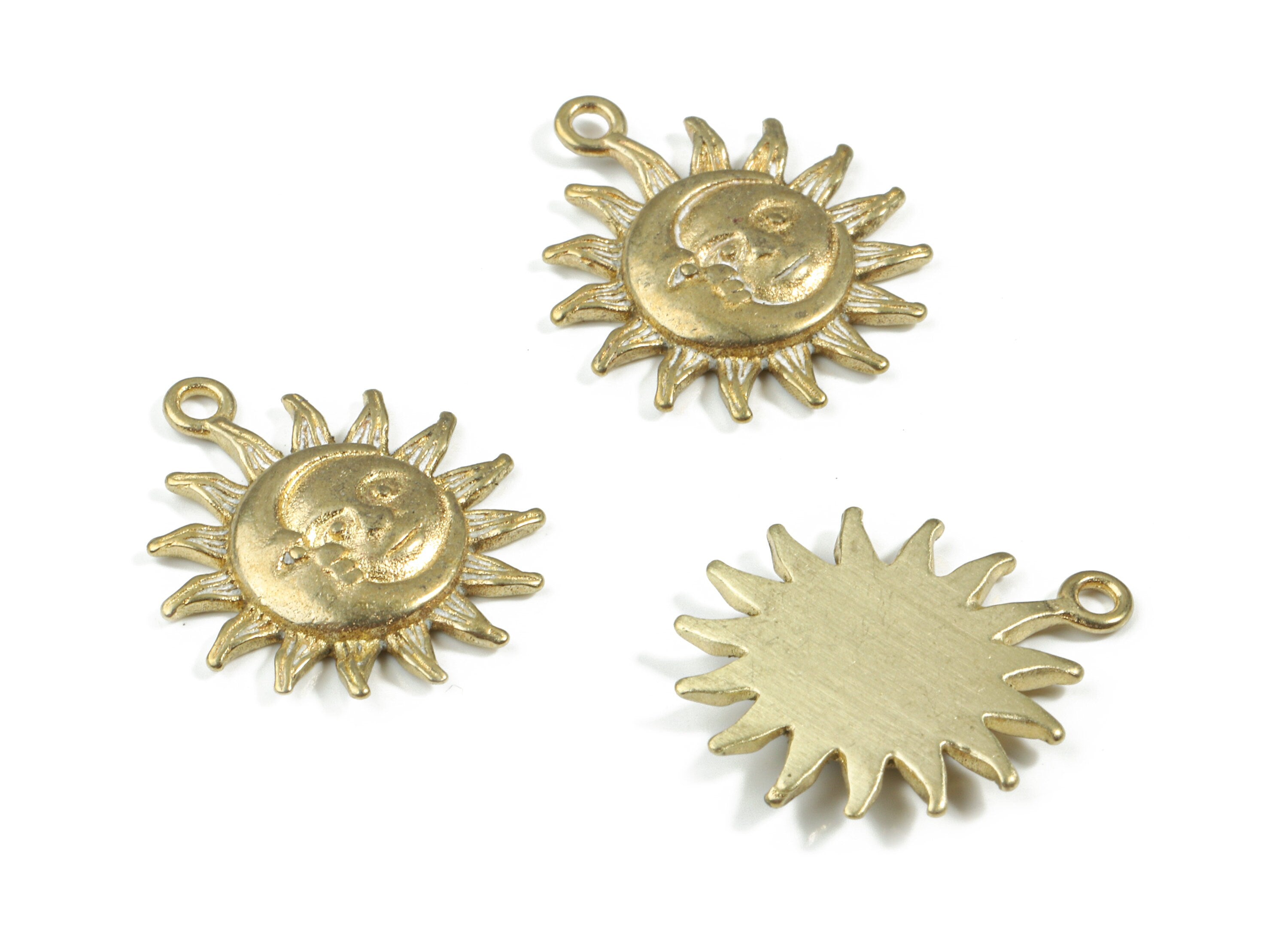 Brass Moon Face Earring Charms - Raw Brass Sun Face Pendant - Round Earring Charm - Jewelry Supplies - 20.21x16.85x2.3mm - PP3225 - DOMEDBAZAAR