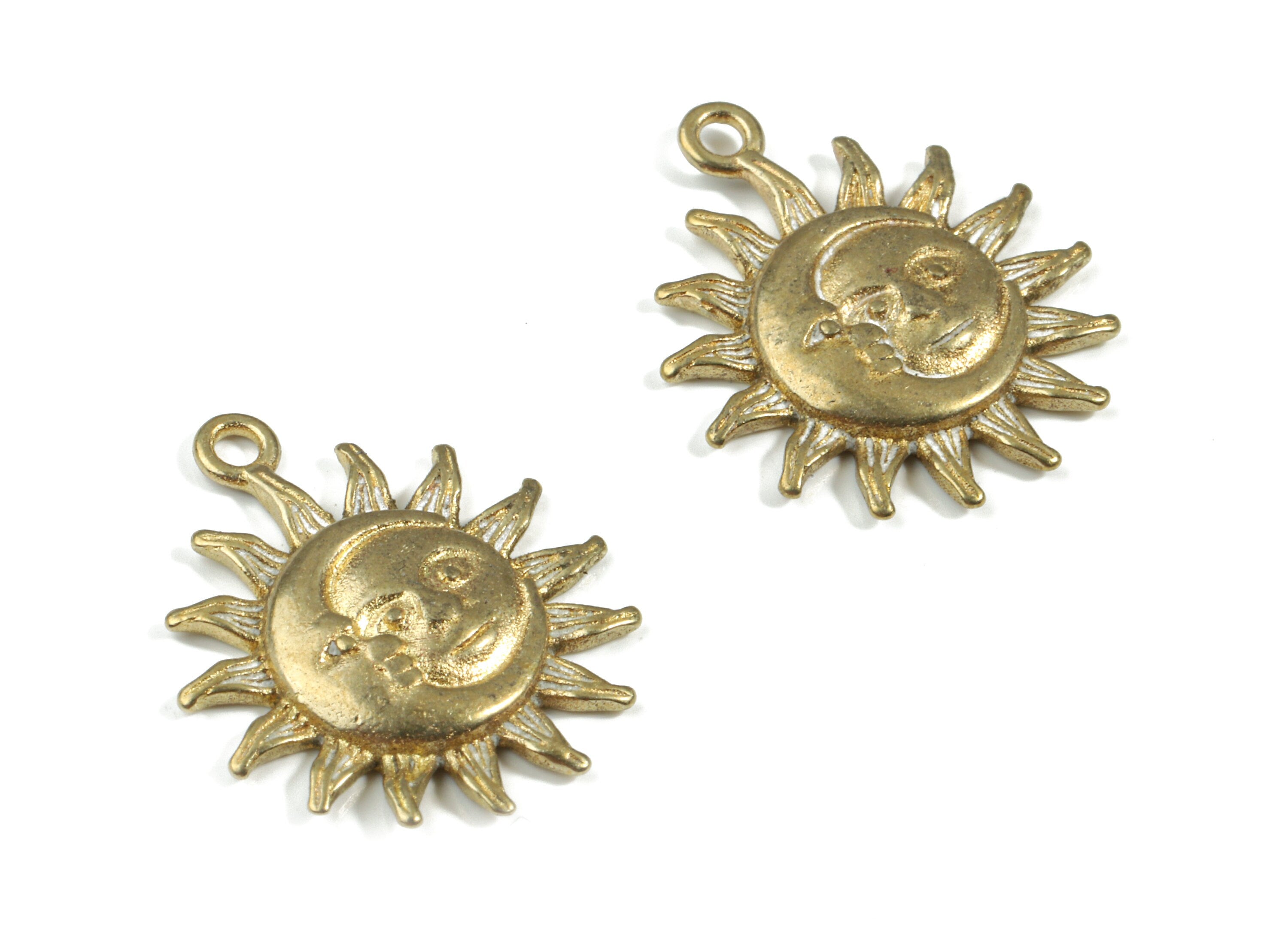 Brass Moon Face Earring Charms - Raw Brass Sun Face Pendant - Round Earring Charm - Jewelry Supplies - 20.21x16.85x2.3mm - PP3225 - DOMEDBAZAAR