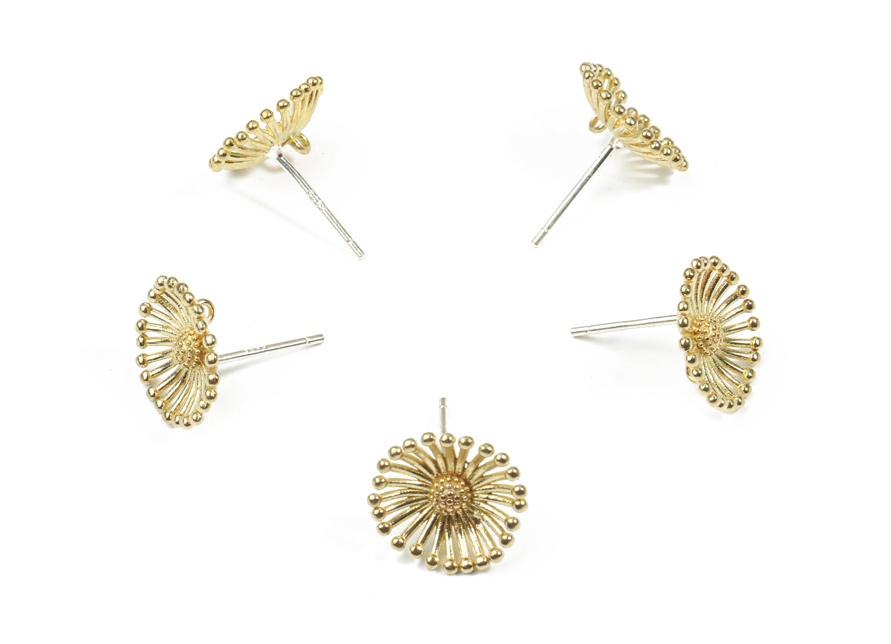 Brass Flower Earring Stud With Loop - Raw Brass Flower Earring Post - Silver Stud - Earring Post - Jewelry Supplies - 19x16.8x2.1mm - PP3237 - DOMEDBAZAAR