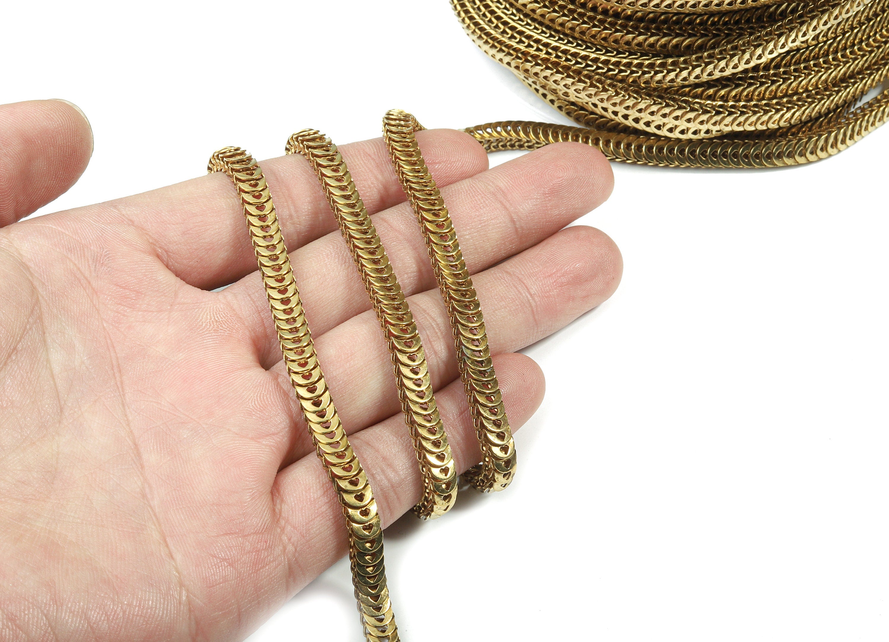 6.0 Brass Scale Chain - Raw Brass Lamellar Heart Chain - Unsoldered Links - for Necklace Bracelet Jewellery Making - 0.23&quot; x 0.16&quot; CC1155 - DOMEDBAZAAR