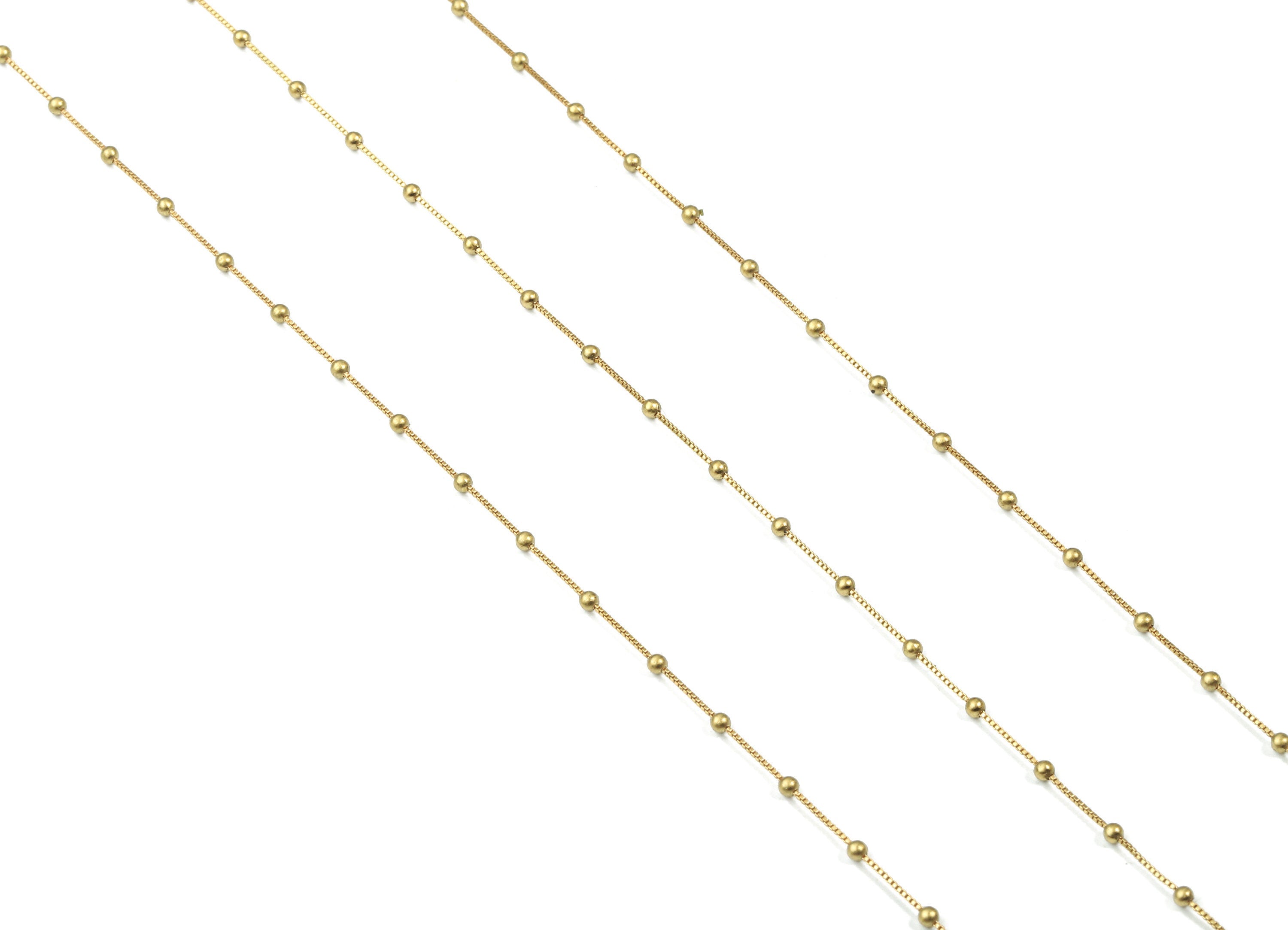 Ball Satellite Tiny Cube Box Chain -  Raw Brass 0.6 Box Chain - Soldered - for Necklace Bracelet Jewellery Making - 0.08&quot;x0.08&quot;x0.03&quot; CC1160 - DOMEDBAZAAR