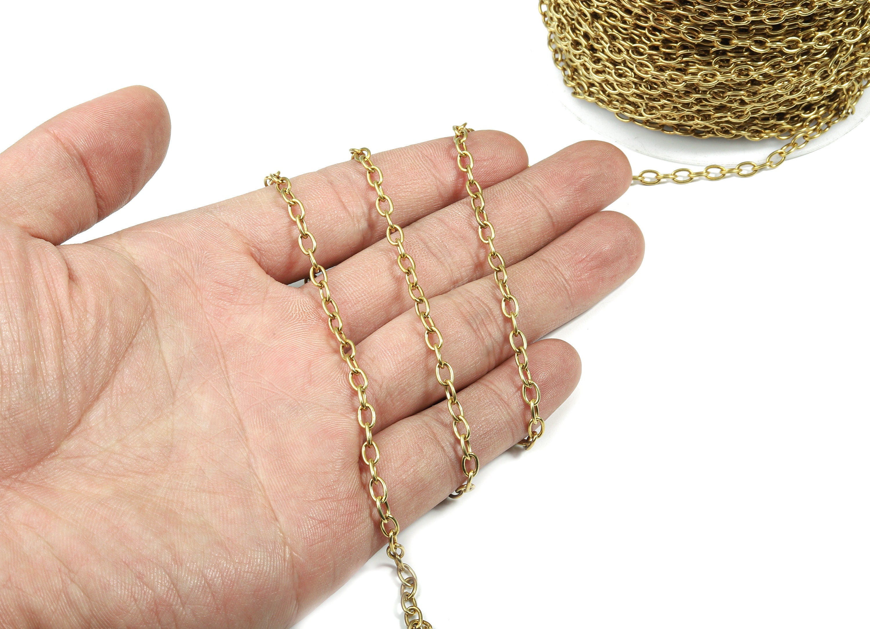 Brass Cable Chain - Raw Brass Chain -  Unsoldered Link Chain - For Necklace Bracelet Jewelry Making 0.22&quot; x 0.14&quot; x 0.04&quot; CC1166 - DOMEDBAZAAR