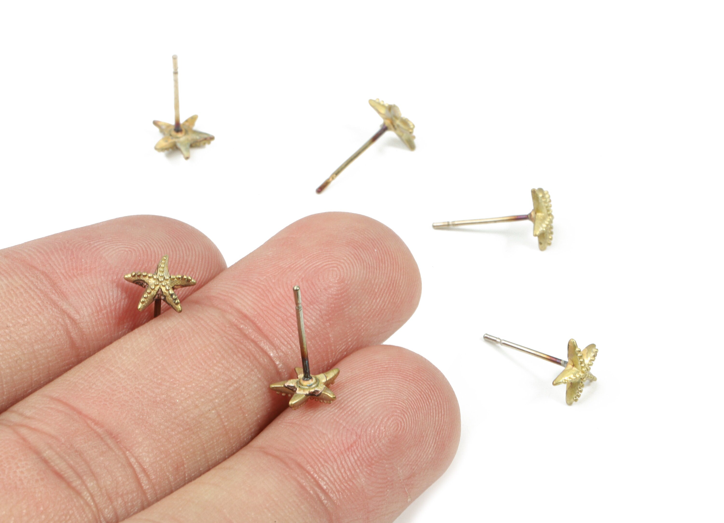 Brass Starfish Earring Stud - Raw Brass Starfish Earring Post - Surgical Stud - Earring Post - Jewelry Supplies - 7.27x7.27x1.8mm - PP3273 - DOMEDBAZAAR