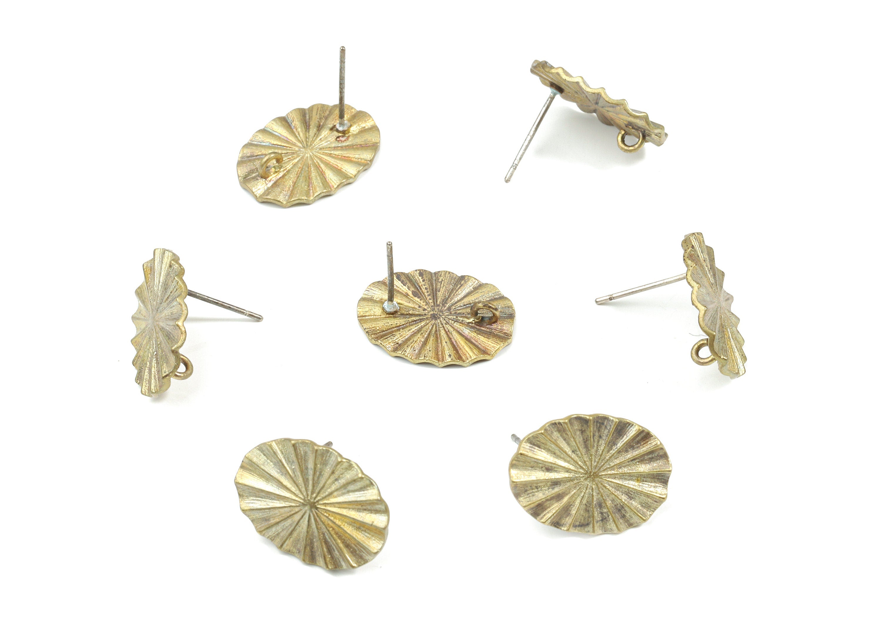 Brass Oval Earring Stud With Loop - Raw Brass Oval Earring Post - 325 Real Silver Stud - Jewelry Supplies - 17.3x12.77x1.39mm - PP3243 - DOMEDBAZAAR