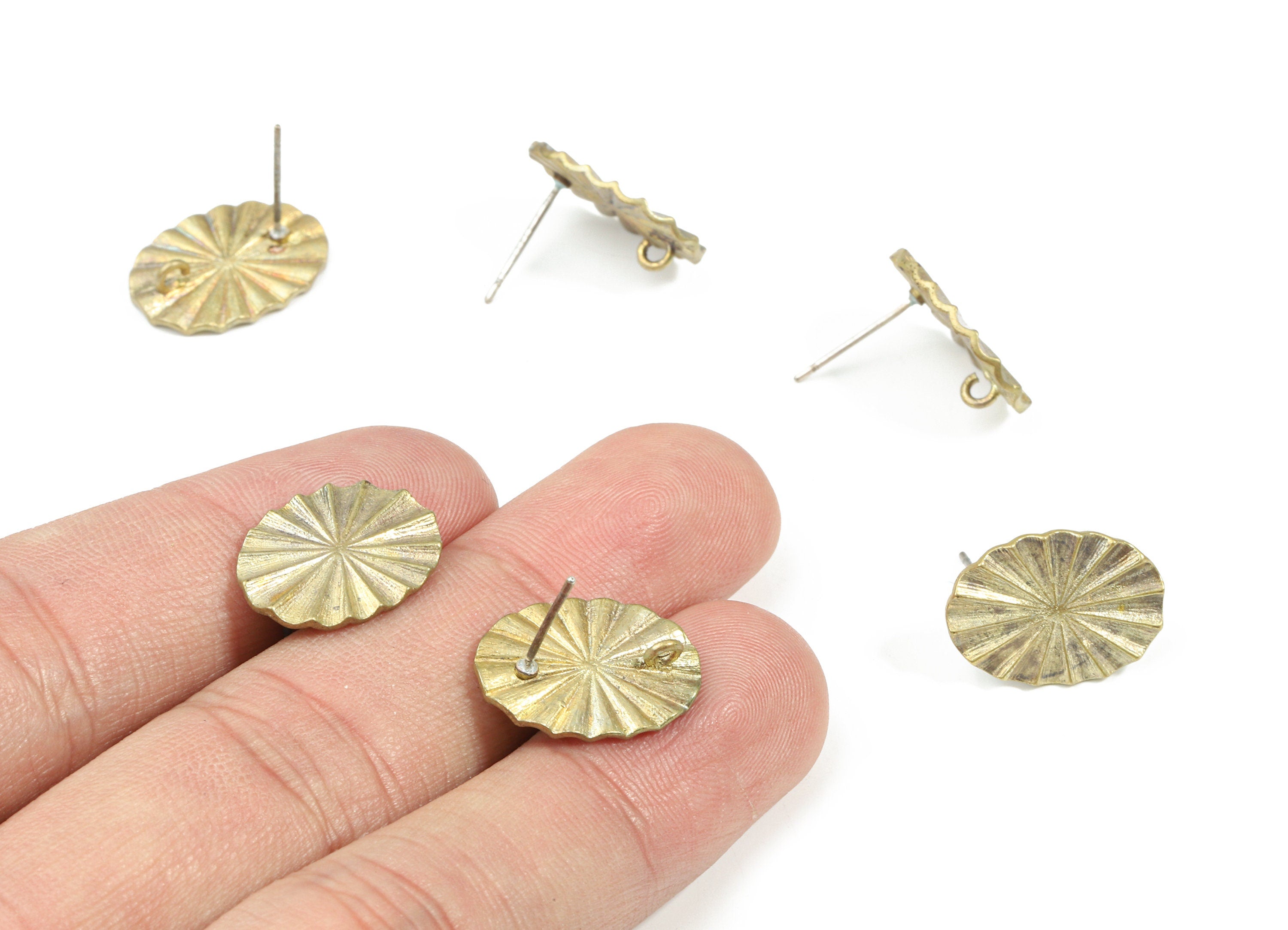 Brass Oval Earring Stud With Loop - Raw Brass Oval Earring Post - 325 Real Silver Stud - Jewelry Supplies - 17.3x12.77x1.39mm - PP3243 - DOMEDBAZAAR