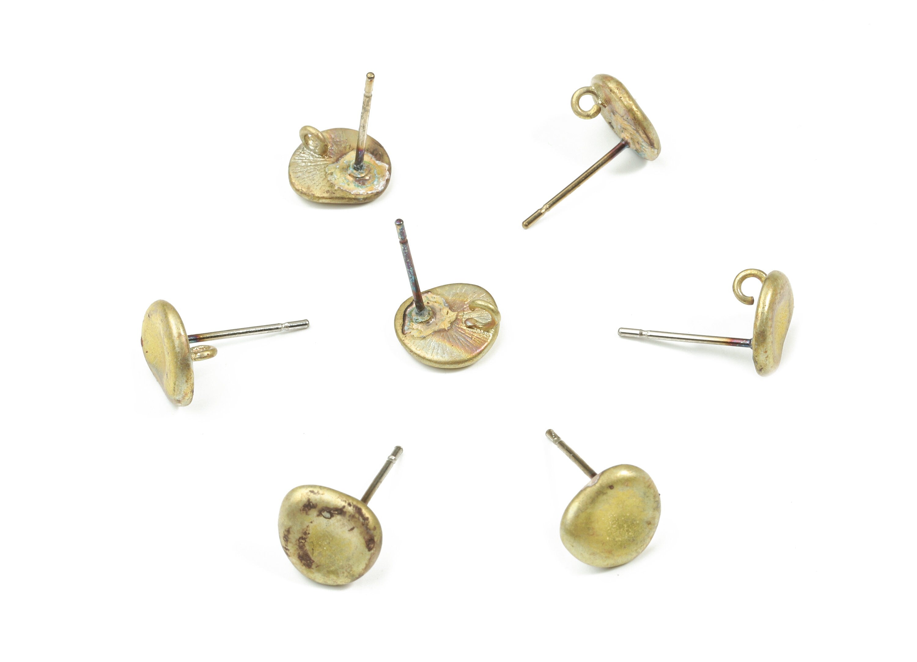 Brass Round Earring Stud With Loop - Raw Brass Round Earring Post - Surgical Stainless Steel - Jewelry Supplies - 8.56x8.23x1.56mm - PP3266 - DOMEDBAZAAR