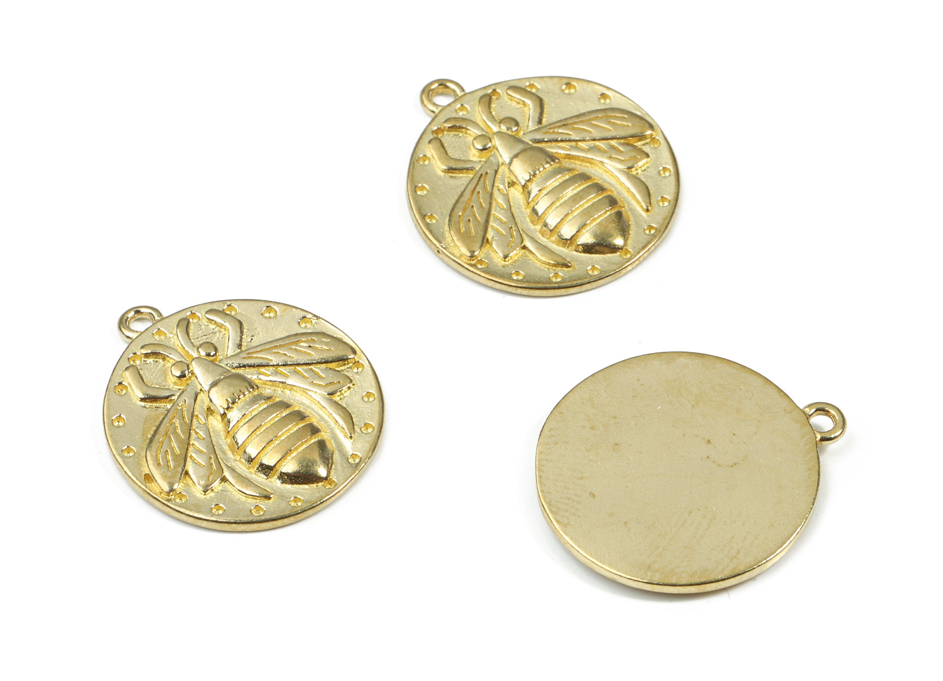 Brass Bee Round Earring Charms - Raw Brass Bee Pendant - Earring Findings - Jewelry Supplies - 19.12x16.94x1.95mm - PP3270 - DOMEDBAZAAR
