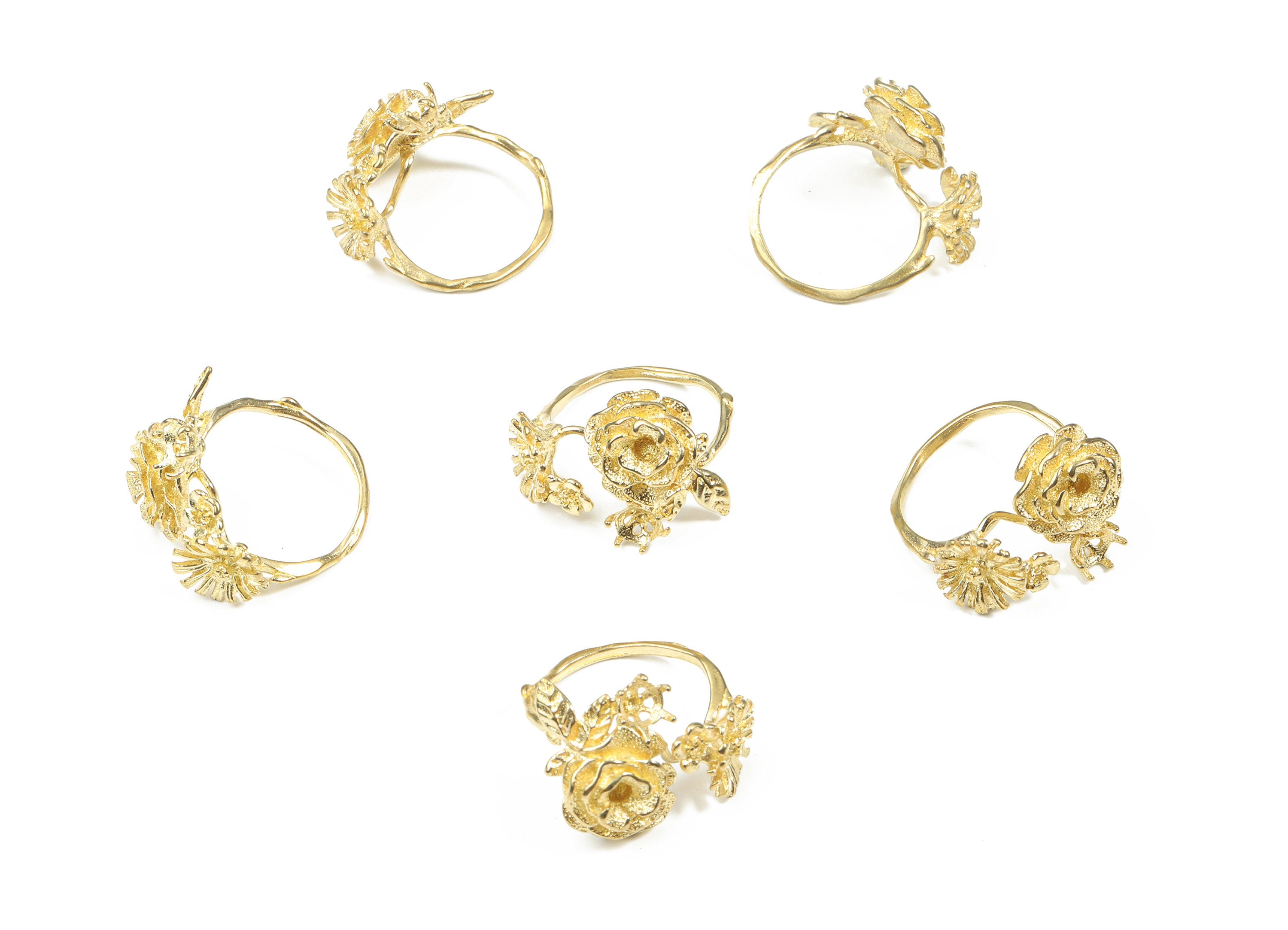 Brass Flower Ring For Natural Stone - Raw Brass Flower Ring - Jewelry Supplies - 22.14x15.58x5.9mm - PP3229 - DOMEDBAZAAR