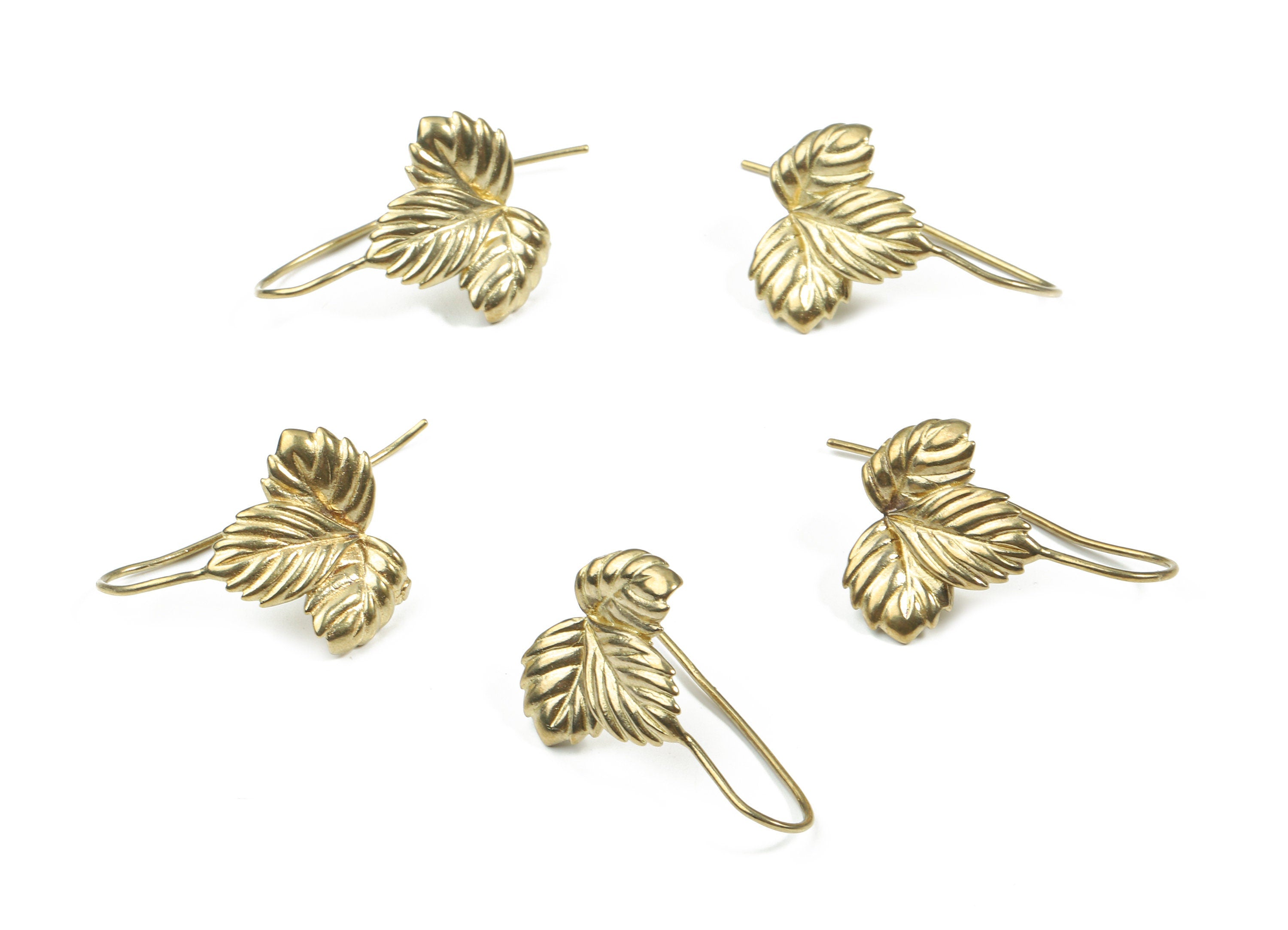 Brass Leaf Earring Hook - Raw Brass Leaf Earring Wires With Loop - Earring Findings - Jewelry Supplies - 26.07x19.02x1.73mm - PP3239 - DOMEDBAZAAR