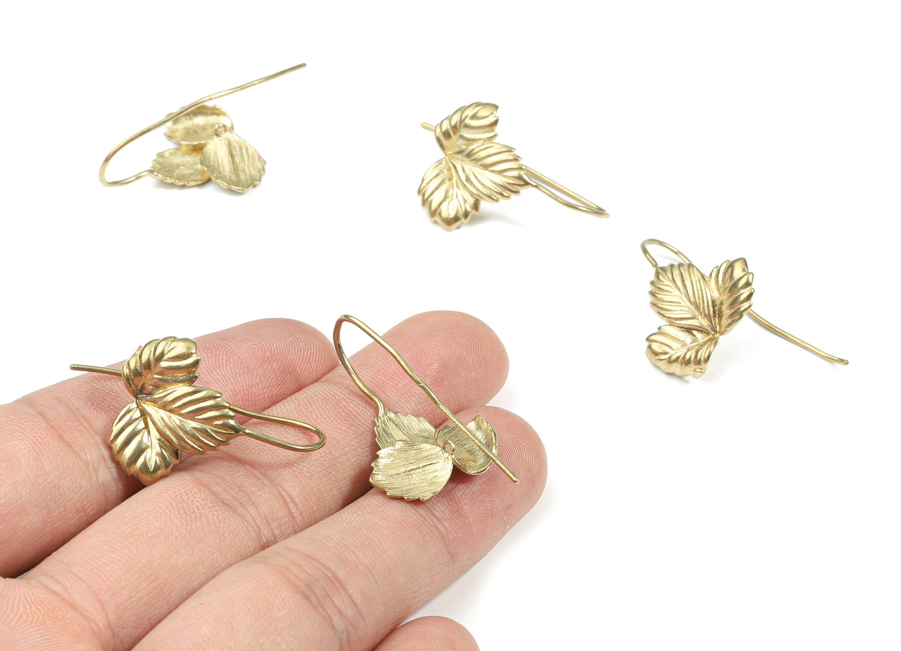 Brass Leaf Earring Hook - Raw Brass Leaf Earring Wires With Loop - Earring Findings - Jewelry Supplies - 26.07x19.02x1.73mm - PP3239 - DOMEDBAZAAR
