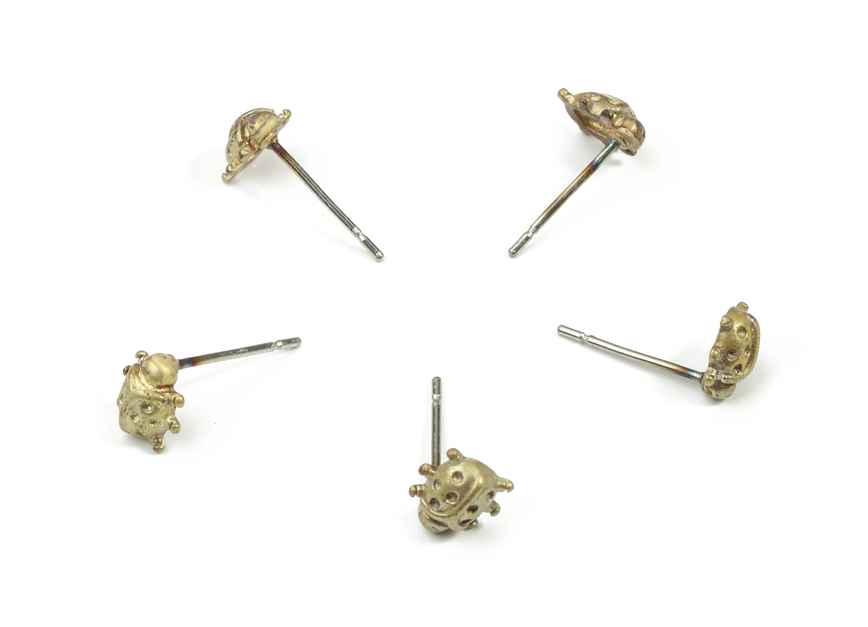 Brass Ladybug Earring Stud - Raw Brass Ladybug Earring Post - Surgical Stud - Earring Post - Jewelry Supplies - 6.63x6.44x1.45mm - PP3263 - DOMEDBAZAAR