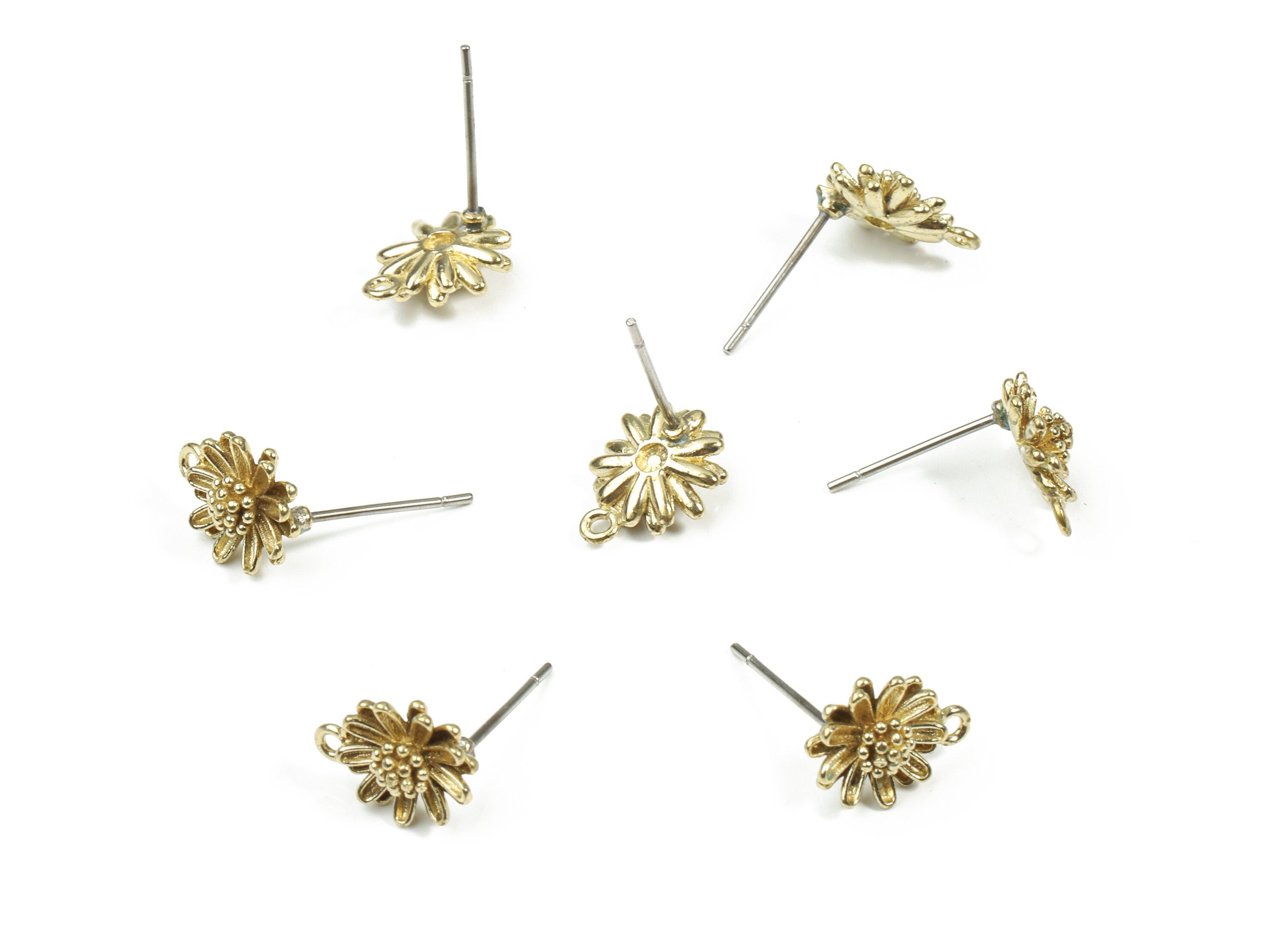 Brass Daisy Earring Stud With Loop - Raw Brass Flower Earring Post - Surgical Stud - Earring Post - Jewelry Supplies - 11x8.8x3.8mm - PP3271 - DOMEDBAZAAR