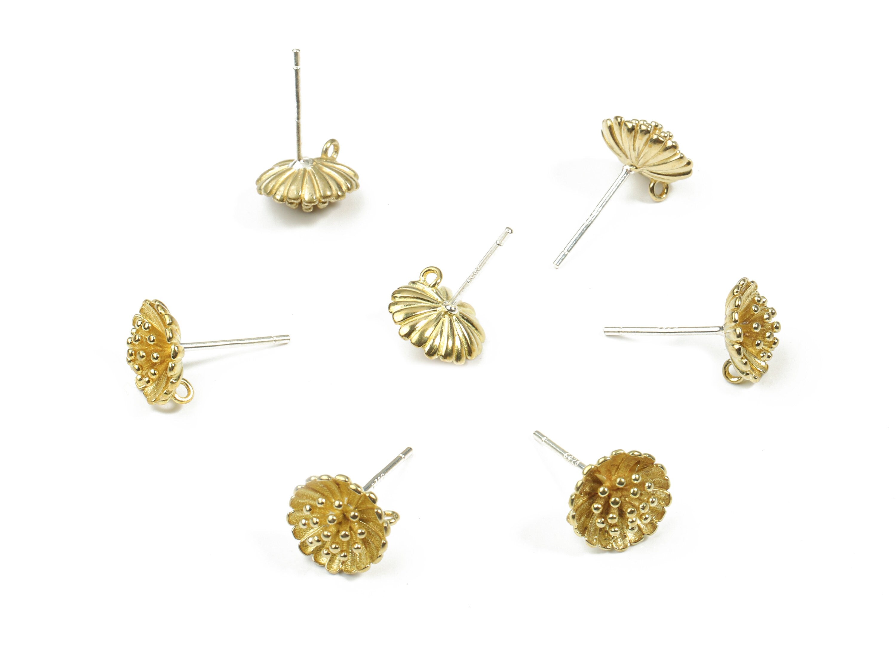 Brass Flower Earring Stud With Loop - Raw Brass Water Lily Earring Post - 325 Real Silver Stud - Jewelry Supplies - 9.1x9.1x4.73mm - PP3238 - DOMEDBAZAAR