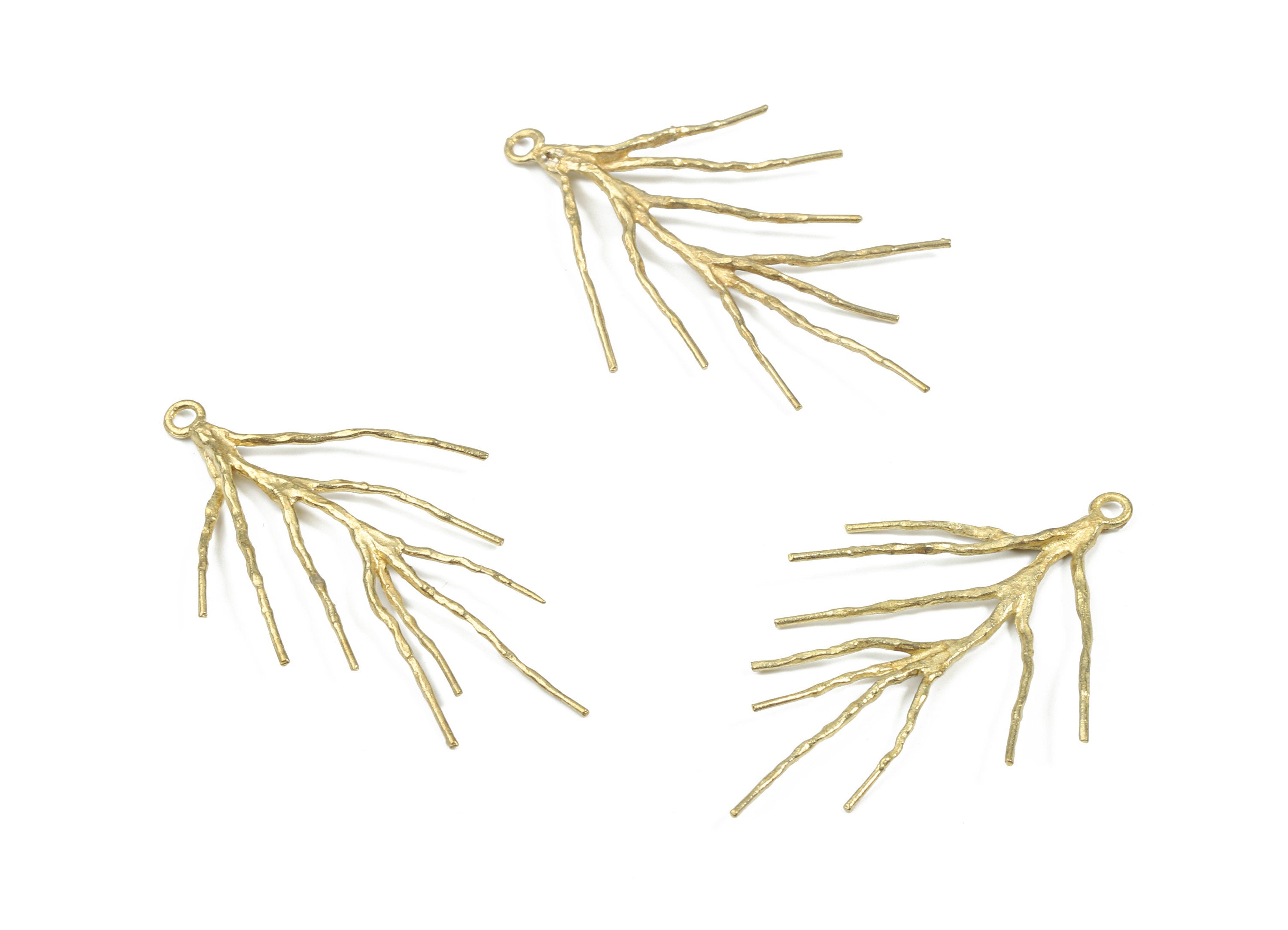 Brass Branch Earring Charms - Raw Brass Branch Pendant - Earring Findings - Jewellery Supplies - 34.56x25.42x2.08mm - PP3234 - DOMEDBAZAAR
