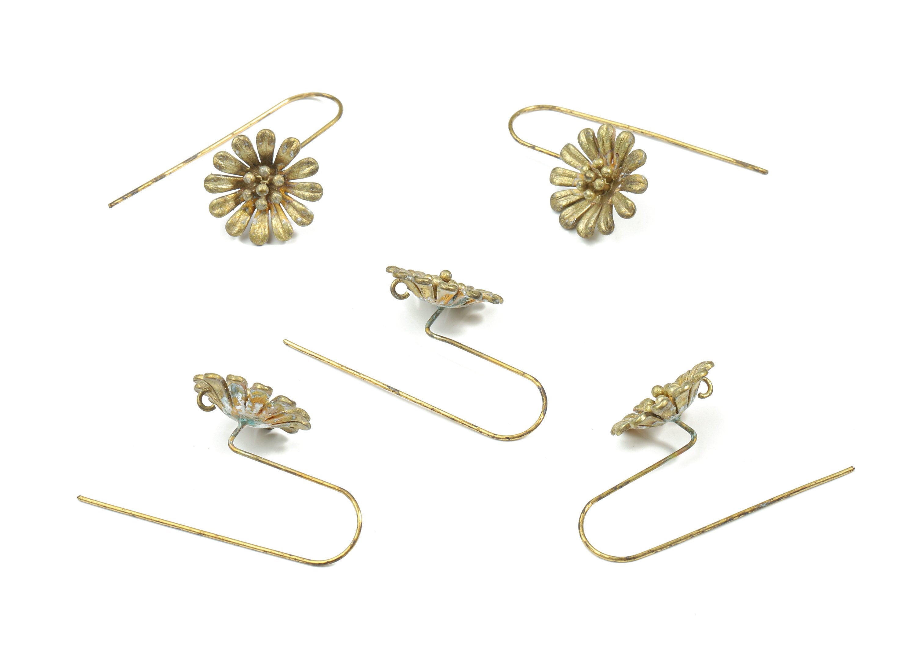 Brass Flower Earring Hook With Loop - Raw Brass Flower Earring Wires - Earring Findings - Jewellery Supplies - 28.55x16.53x1.18mm - PP3245 - DOMEDBAZAAR