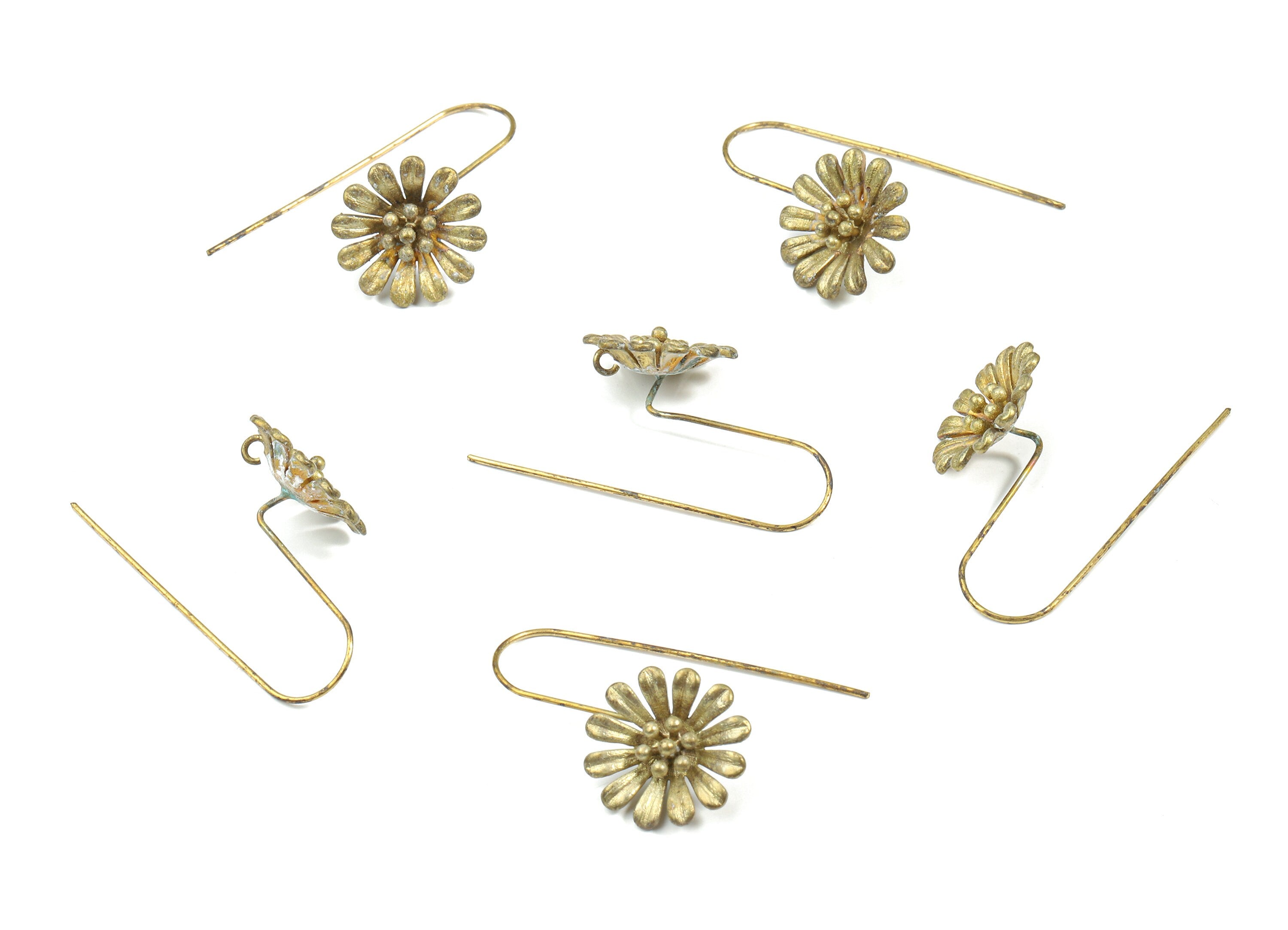 Brass Flower Earring Hook With Loop - Raw Brass Flower Earring Wires - Earring Findings - Jewellery Supplies - 28.55x16.53x1.18mm - PP3245 - DOMEDBAZAAR