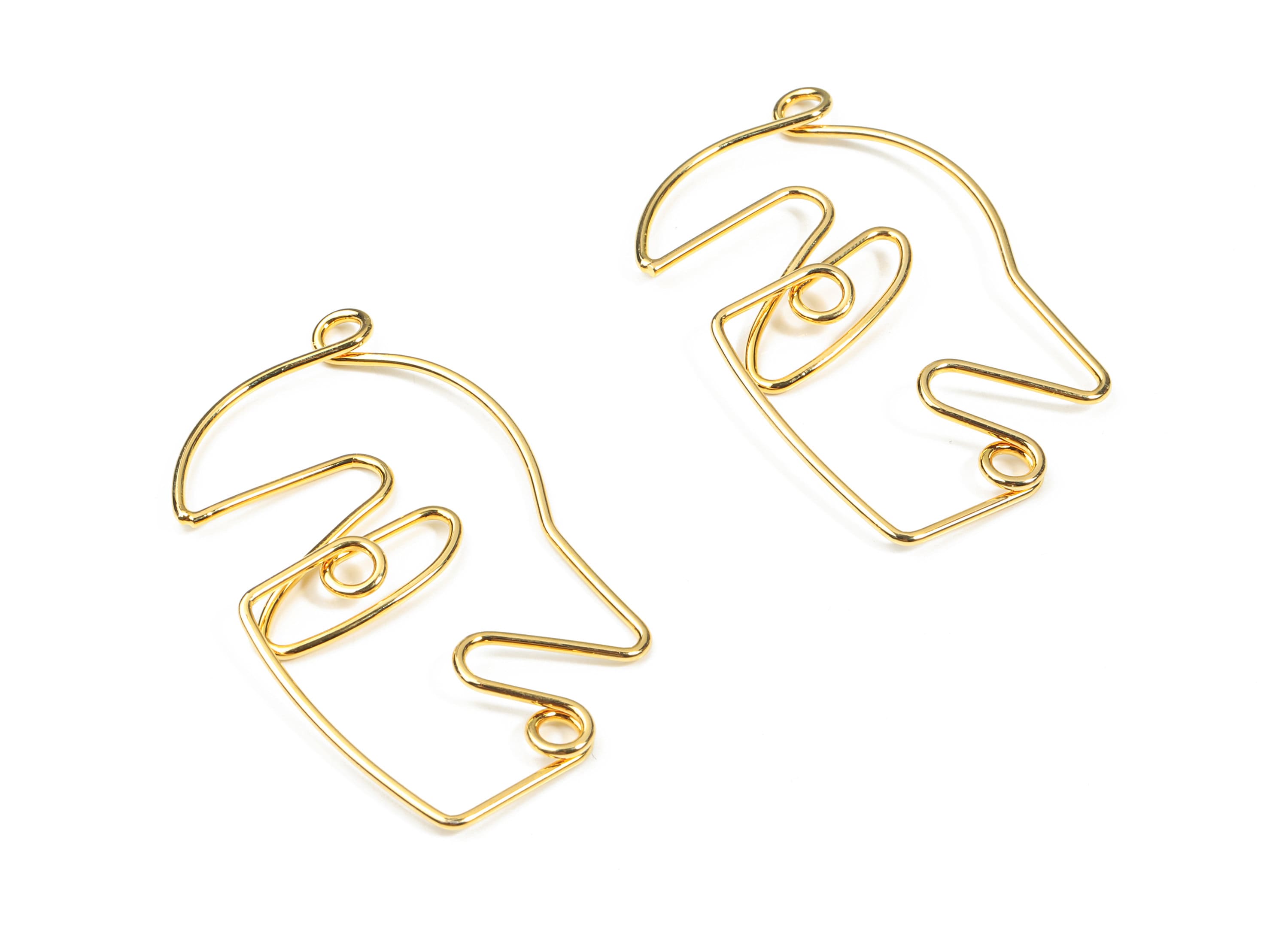 Brass Face Wire Pendant - Brass Wire Man Face Earring Charms - 18K Real Gold Plating Brass - Jewelry Supplies - 51.25x32.61x3.14mm - RGP2599 - DOMEDBAZAAR