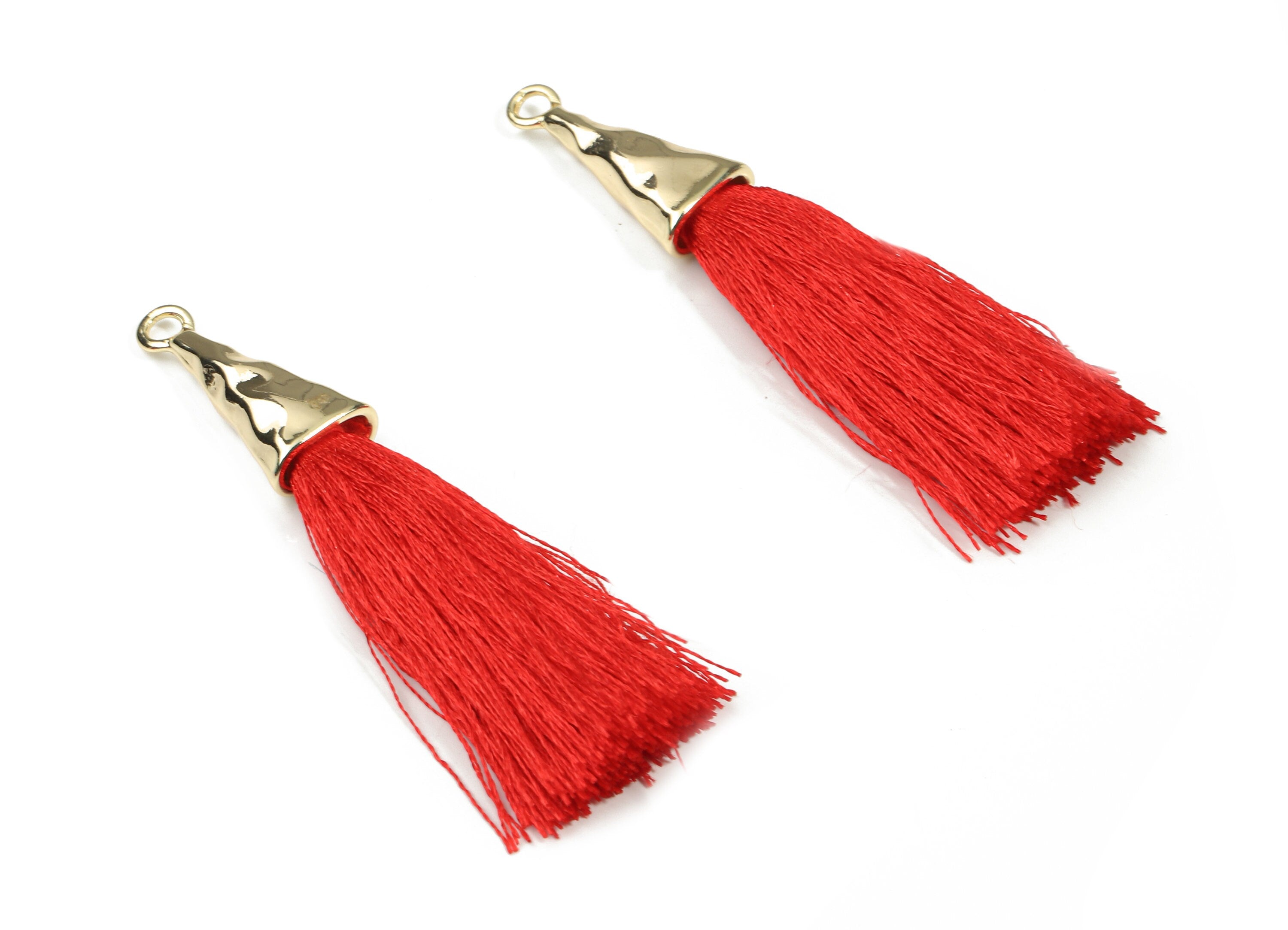 Tassel Earrings - Puffy Tassel Earring With 18K Real Gold Plating Brass Cap - Tassel Findings - Boho Charms - 62.19x35.48x5.62mm - RGP2598A - DOMEDBAZAAR