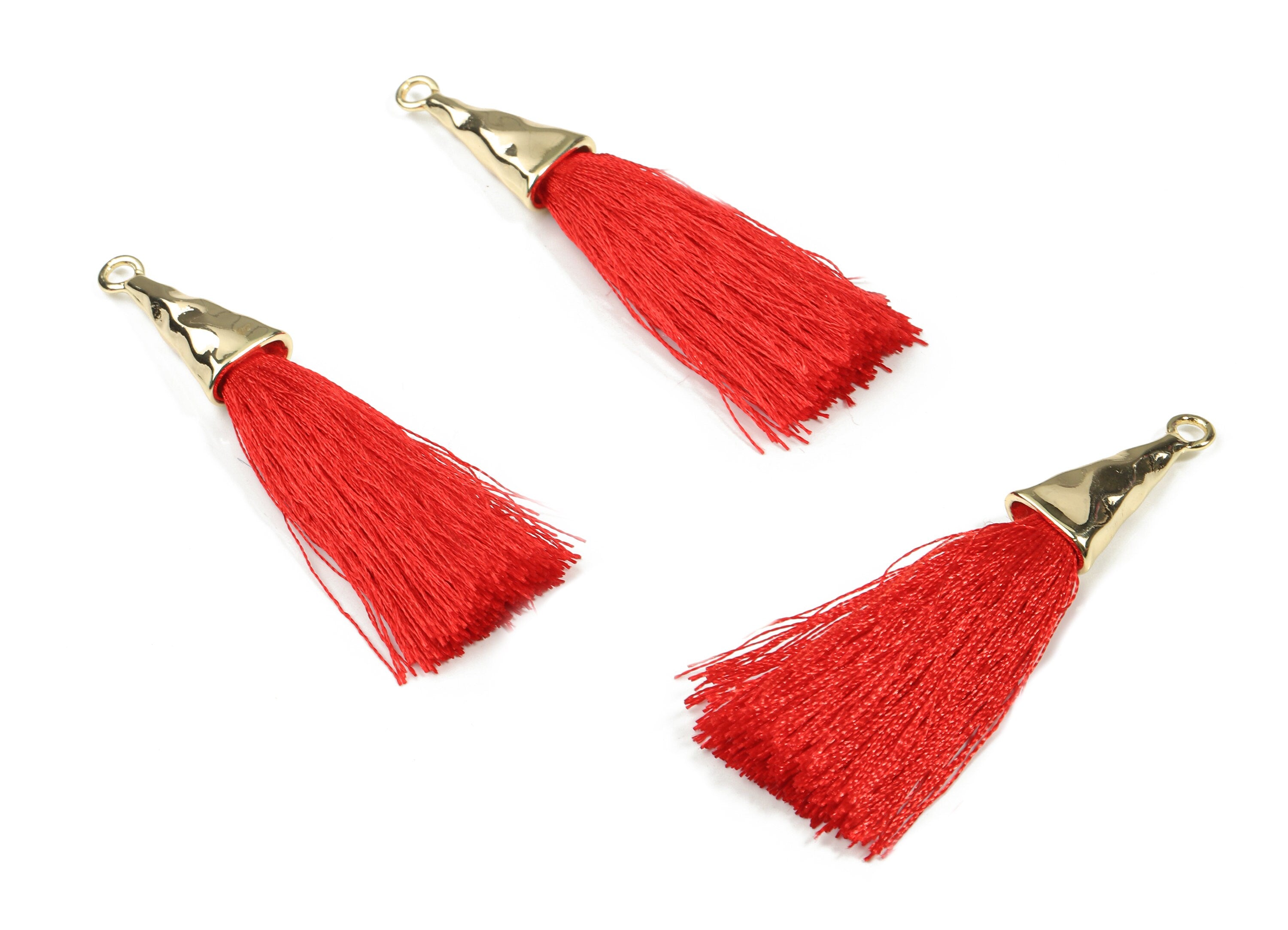 Tassel Earrings - Puffy Tassel Earring With 18K Real Gold Plating Brass Cap - Tassel Findings - Boho Charms - 62.19x35.48x5.62mm - RGP2598A - DOMEDBAZAAR