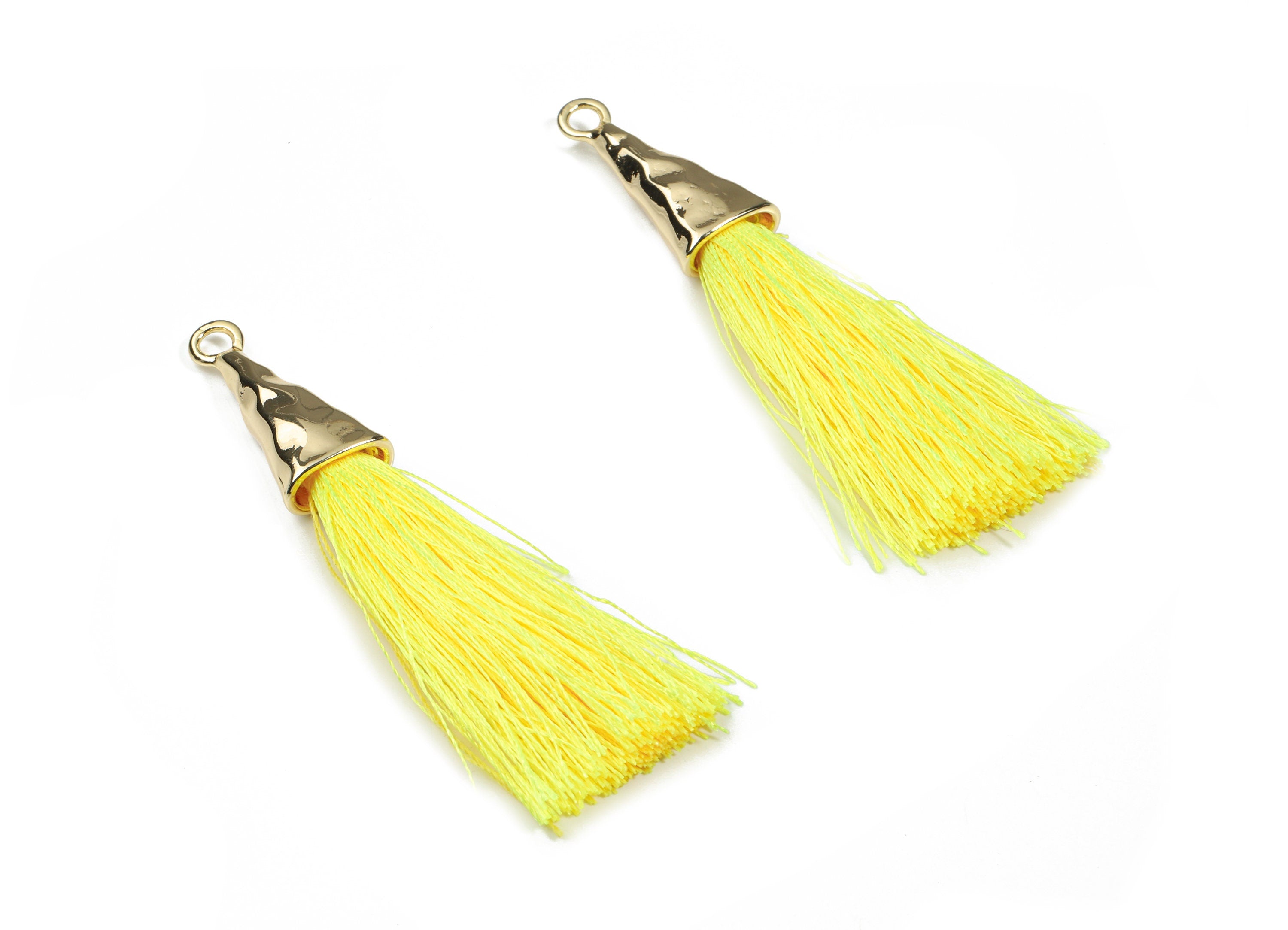 Tassel Earrings - Puffy Tassel Earring With 18K Real Gold Plating Brass Cap - Tassel Findings - Boho Charms - 62.19x35.48x5.62mm - RGP2598B - DOMEDBAZAAR