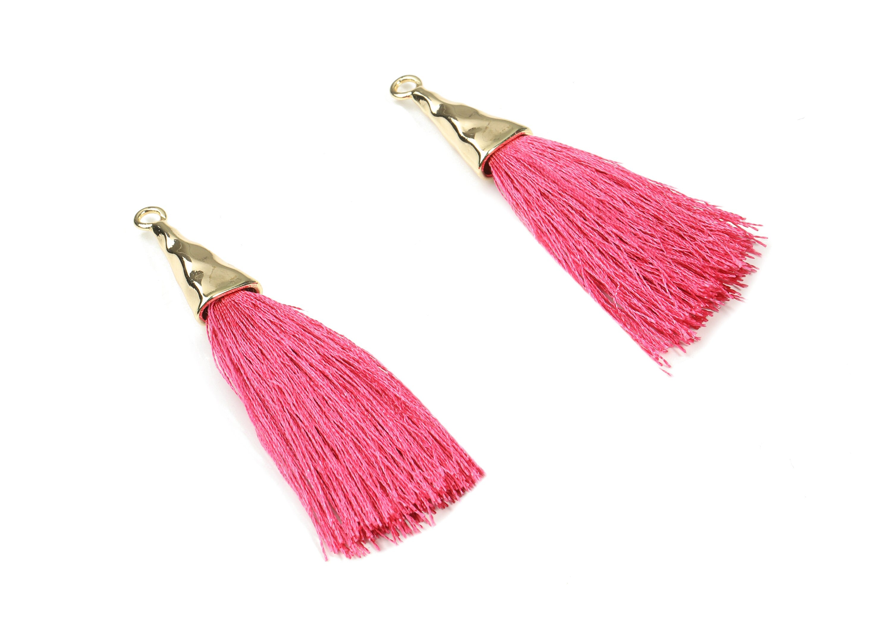 Tassel Earrings - Puffy Tassel Earring With 18K Real Gold Plating Brass Cap - Tassel Findings - Boho Charms - 62.19x35.48x5.62mm - RGP2598E - DOMEDBAZAAR