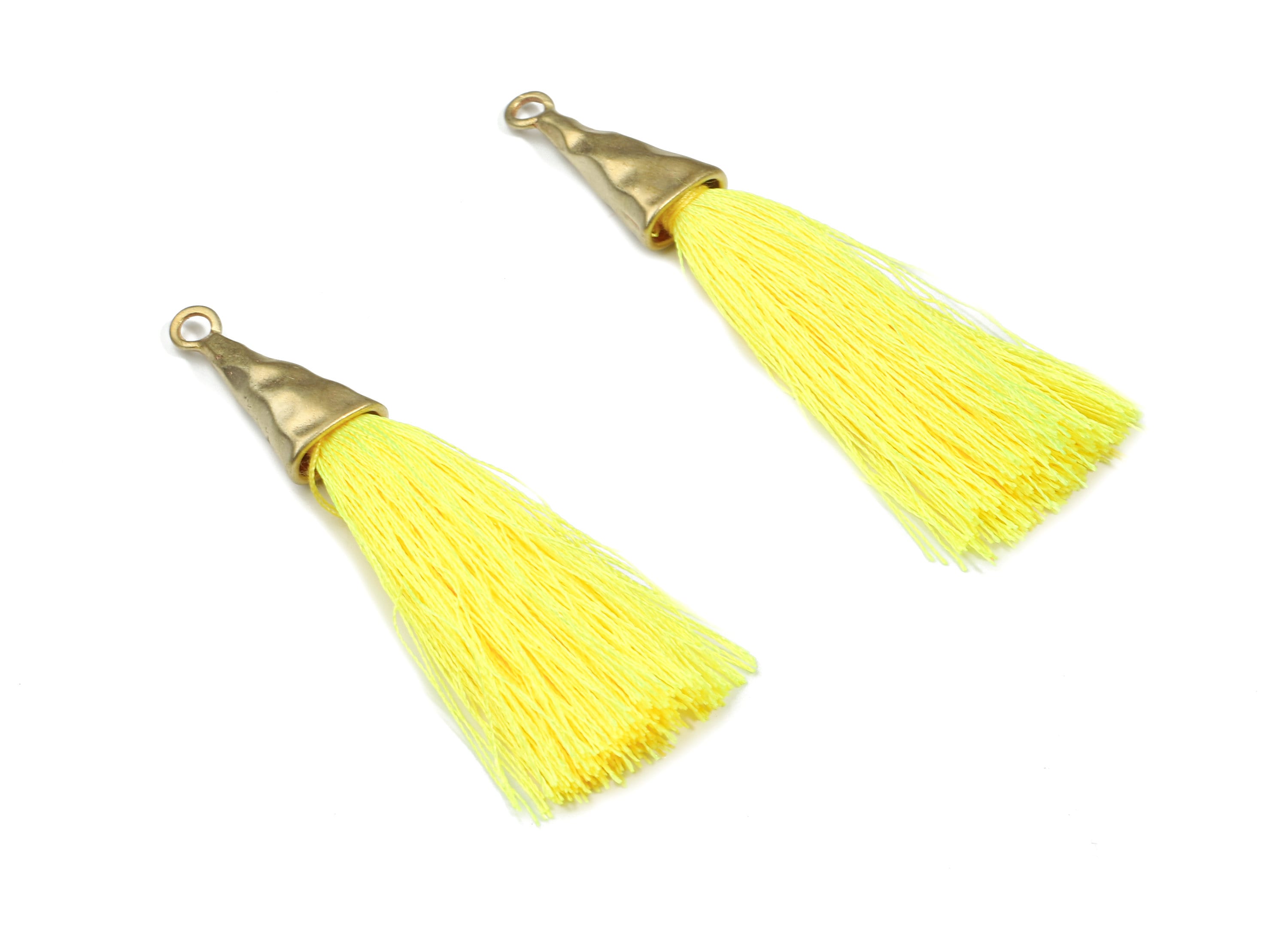 Tassel Earring - Puffy Tassel Earring With Raw Brass Cap - Tassel Findings - Boho Charms - Jewelry Supplies - 62.19x35.48x5.62mm - TS1136B - DOMEDBAZAAR