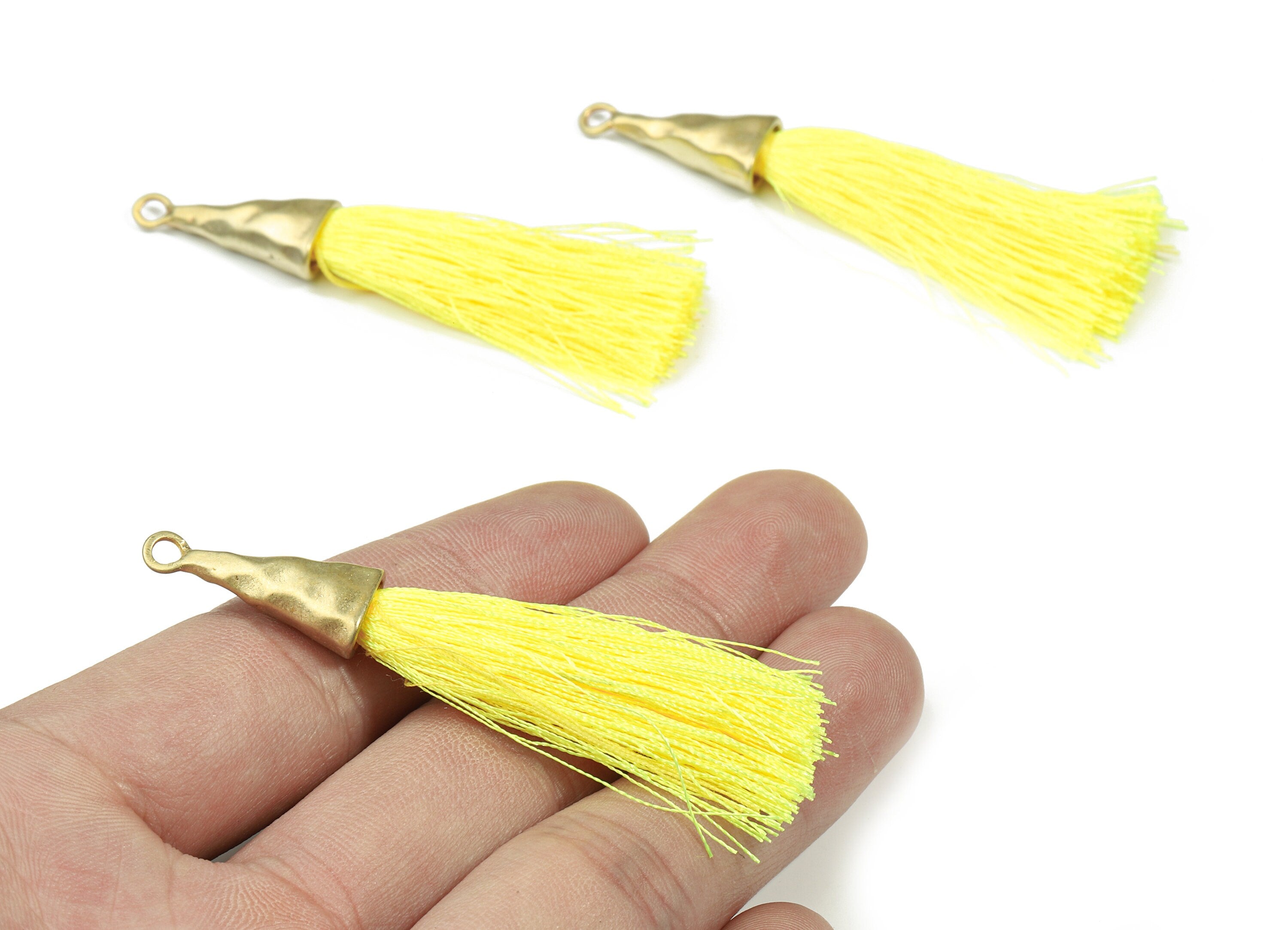 Tassel Earring - Puffy Tassel Earring With Raw Brass Cap - Tassel Findings - Boho Charms - Jewelry Supplies - 62.19x35.48x5.62mm - TS1136B - DOMEDBAZAAR