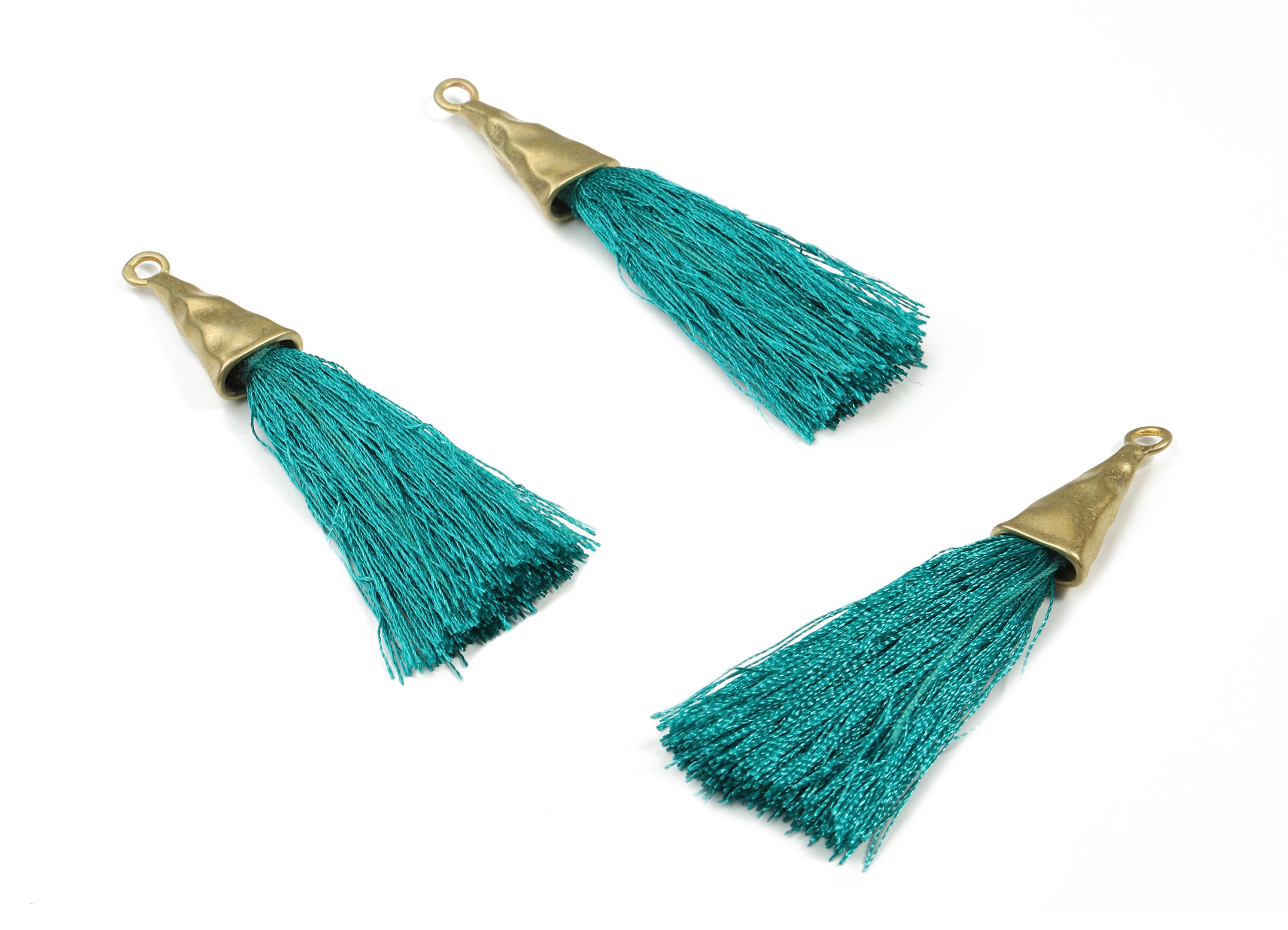 Tassel Earring - Puffy Tassel Earring With Raw Brass Cap - Tassel Findings - Boho Charms - Jewelry Supplies - 62.19x35.48x5.62mm - TS1136C - DOMEDBAZAAR