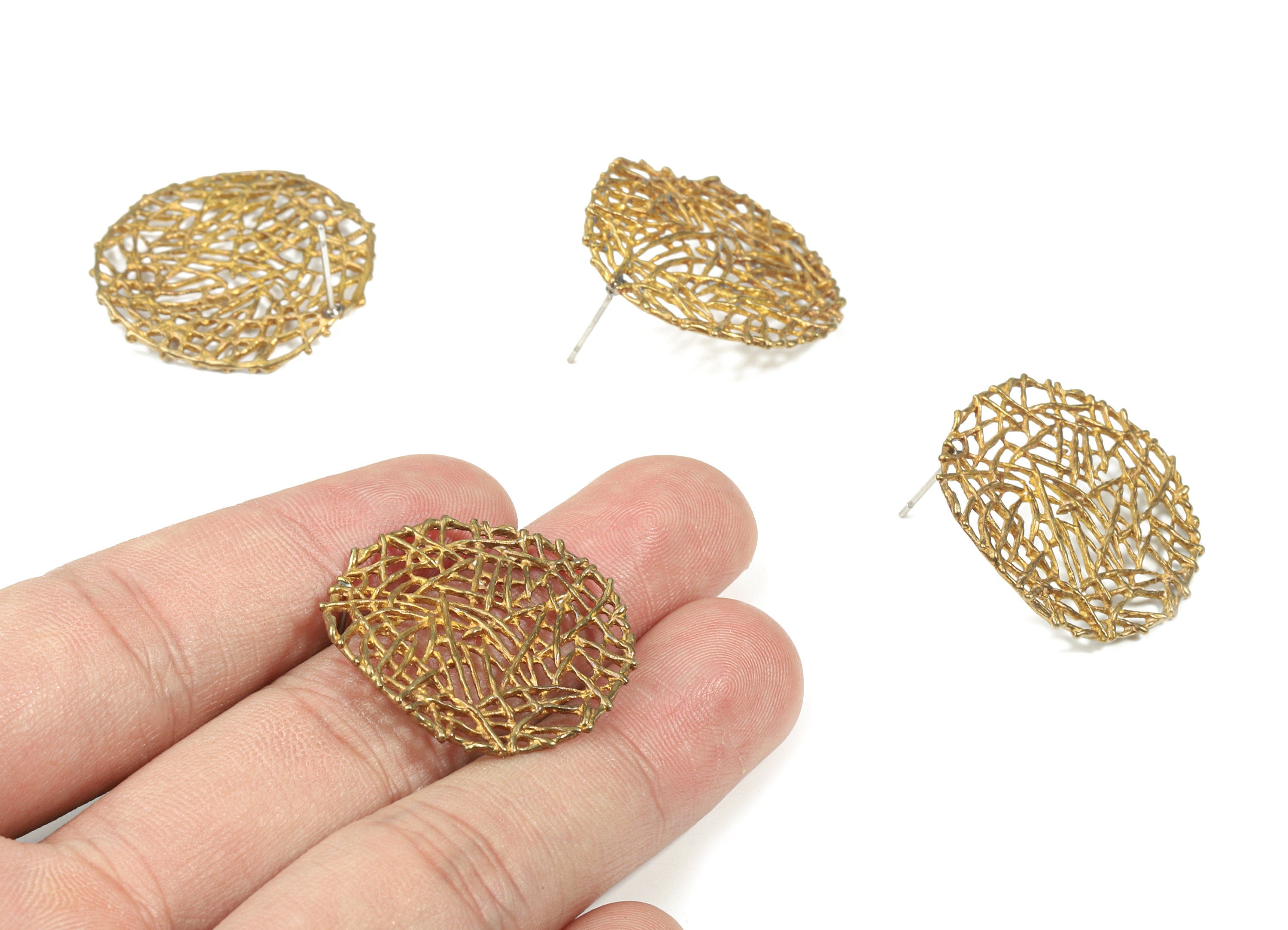 Brass Round Earring Stud - Raw Brass Circle Earring Post - Surgical Stud - Earring Post - Jewelry Supplies - 29.29x29.29x1.47mm - PP3318 - DOMEDBAZAAR