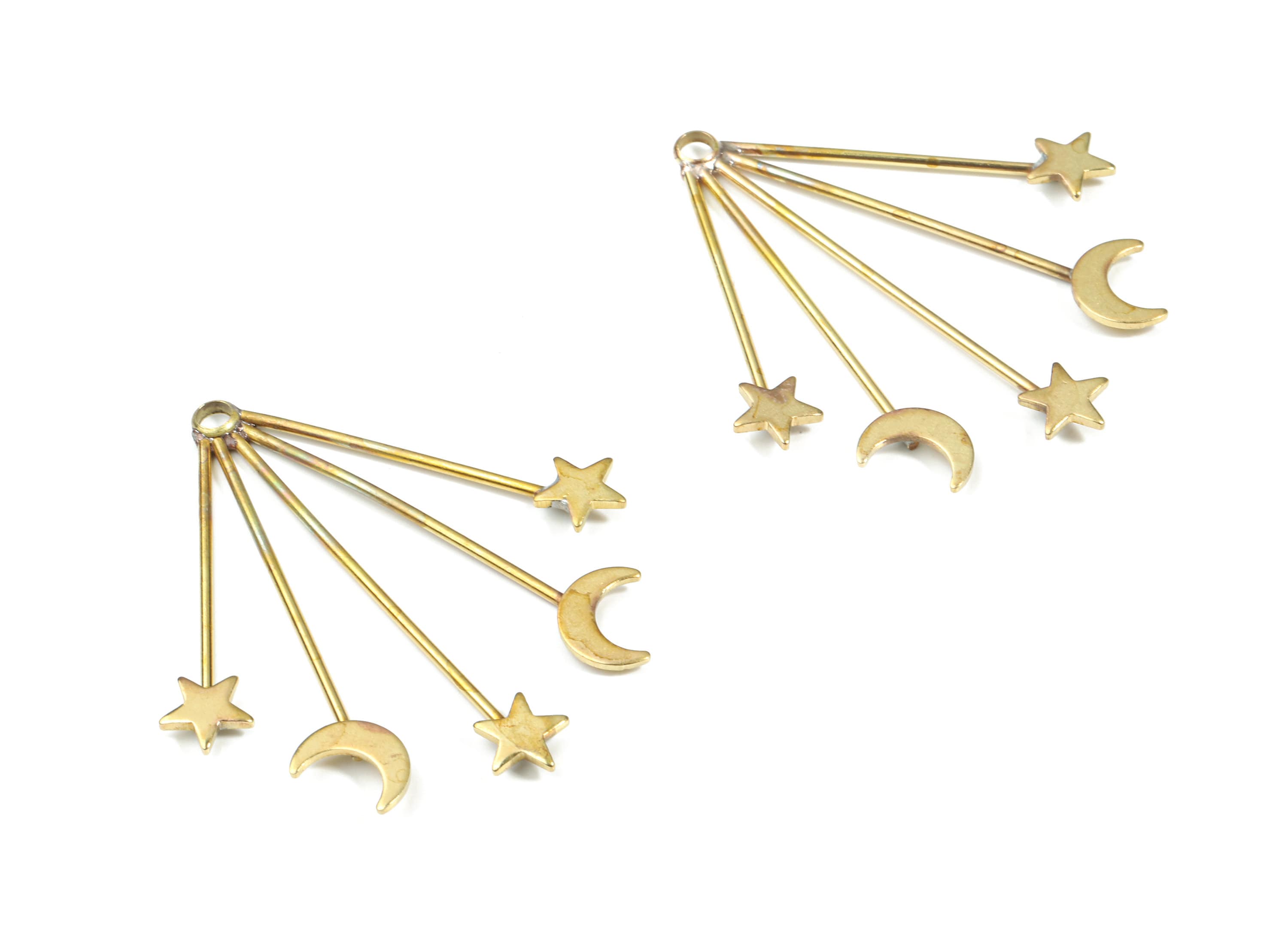 Brass Ear Wire Star Moon Pendant - Raw Brass Stars Moon Earring Charms - Earring Findings - Jewelry Supplies - 41.36x36.84x2.06mm - PP3317 - DOMEDBAZAAR