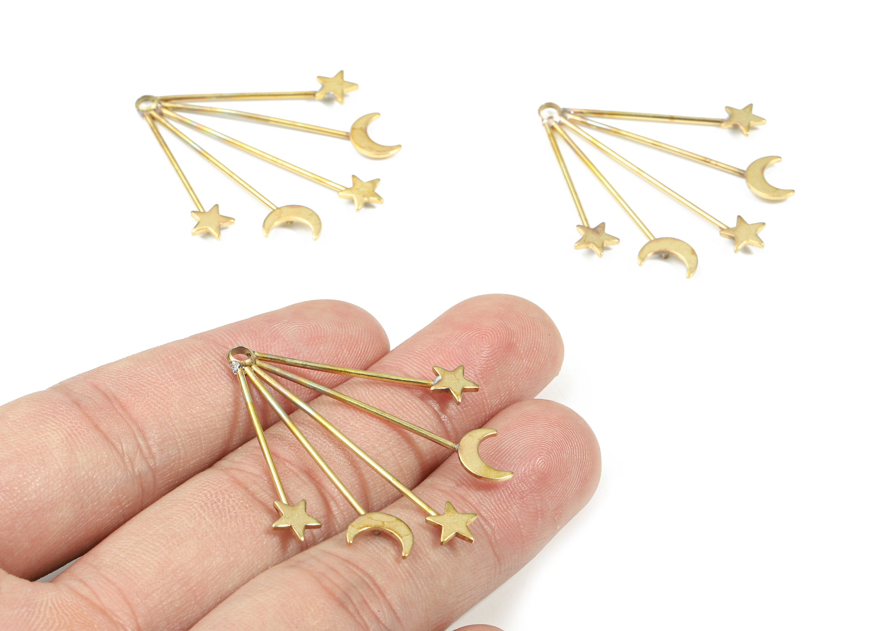 Brass Ear Wire Star Moon Pendant - Raw Brass Stars Moon Earring Charms - Earring Findings - Jewelry Supplies - 41.36x36.84x2.06mm - PP3317 - DOMEDBAZAAR