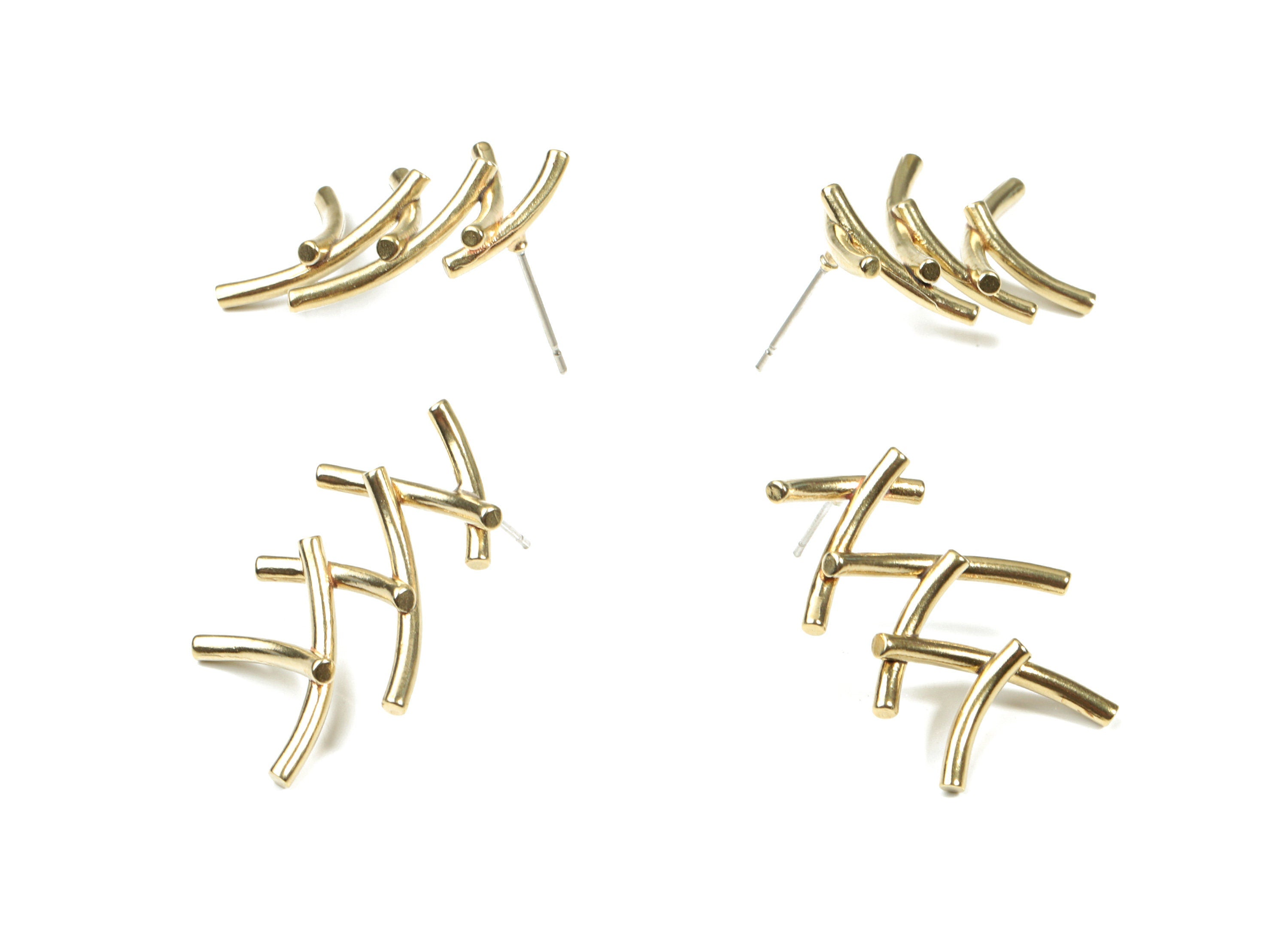 Brass Wire Earring Stud - Raw Brass Branch Earring Post - Surgical Stud - Earring Post - Jewelry Supplies - 26.17x19.83x2.03mm - PP3342 - DOMEDBAZAAR