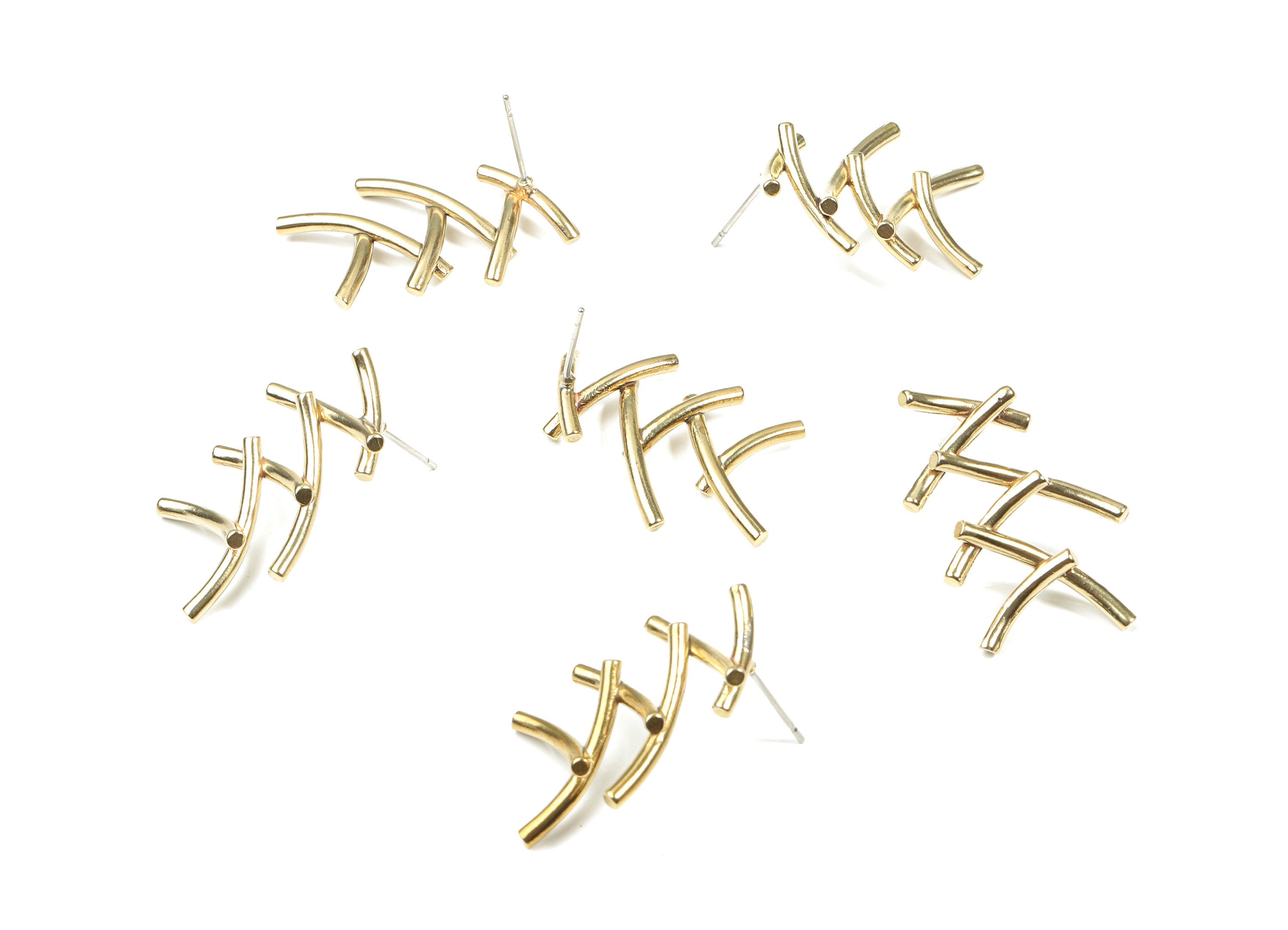 Brass Wire Earring Stud - Raw Brass Branch Earring Post - Surgical Stud - Earring Post - Jewelry Supplies - 26.17x19.83x2.03mm - PP3342 - DOMEDBAZAAR