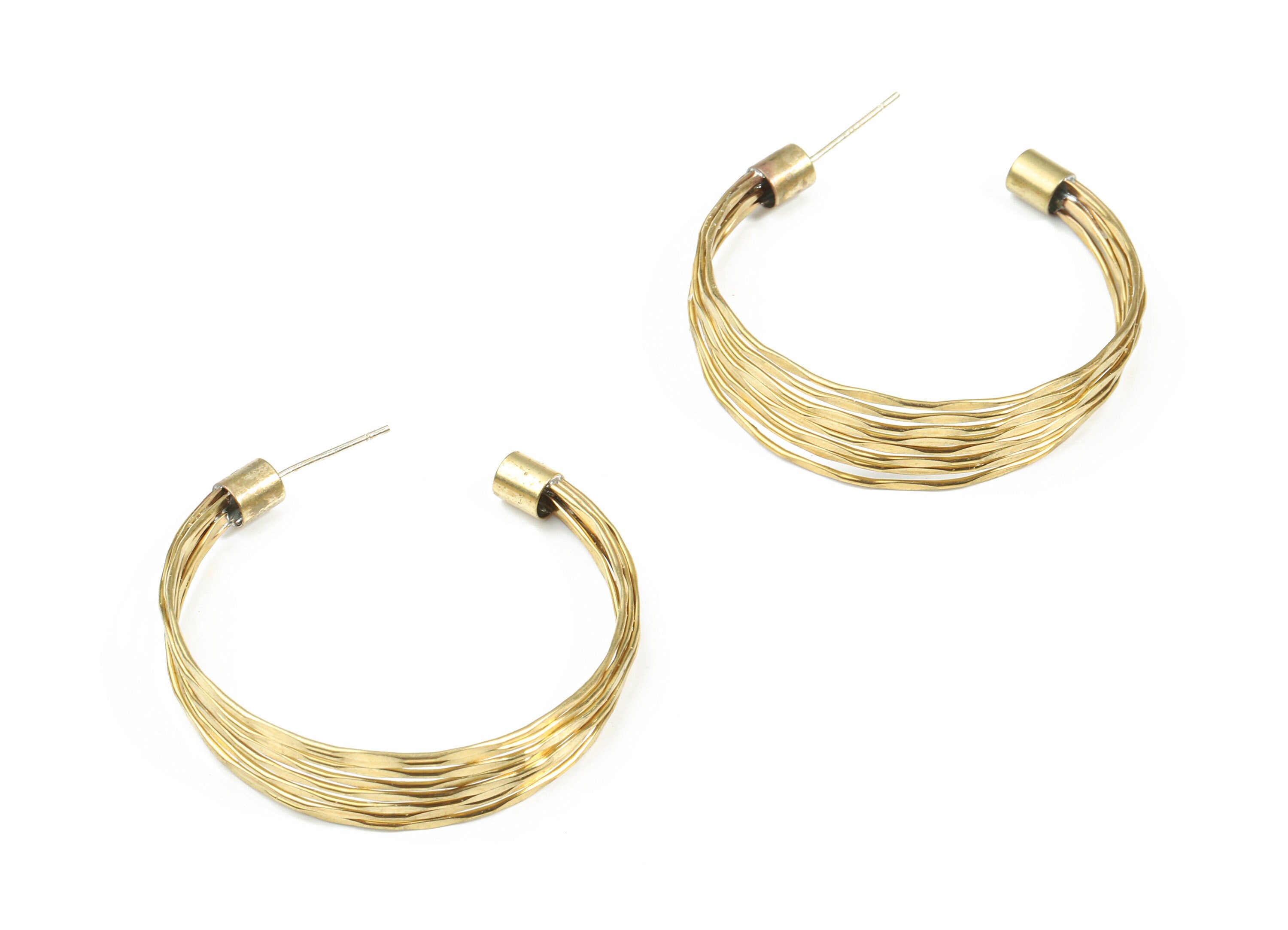Brass Stud Open Hoop - Raw Brass C Earring Post - Faceted Ear Wires Earring Stud - Surgical Stud - 40.4x10.71x4.78mm - PP3286 - DOMEDBAZAAR