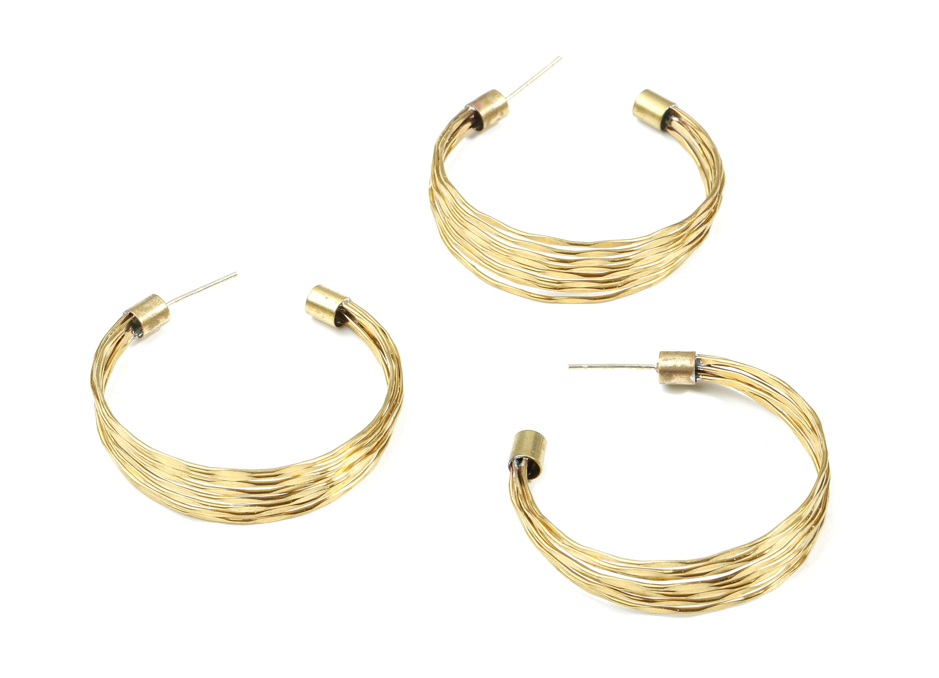 Brass Stud Open Hoop - Raw Brass C Earring Post - Faceted Ear Wires Earring Stud - Surgical Stud - 40.4x10.71x4.78mm - PP3286 - DOMEDBAZAAR